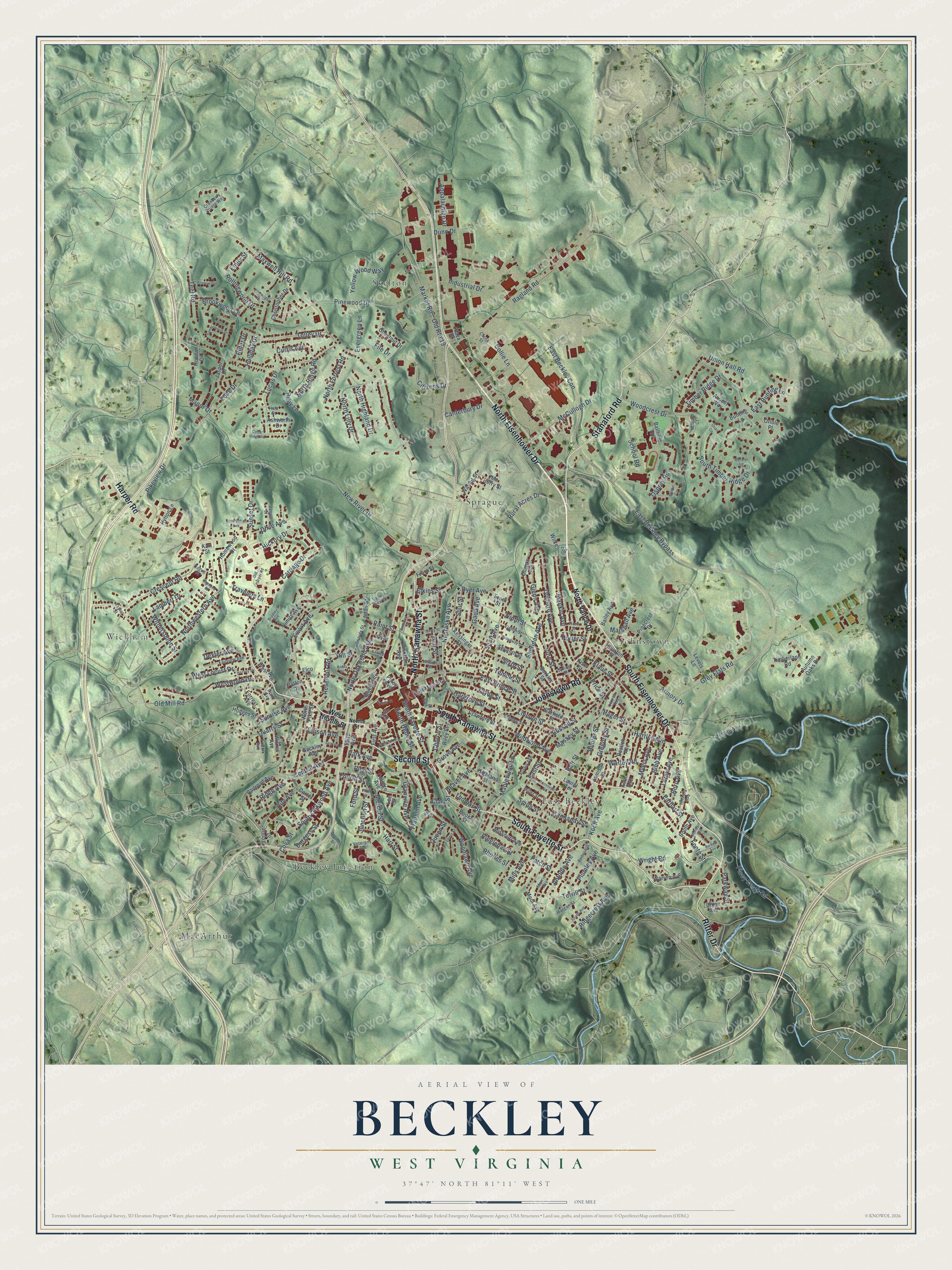 Watermarked full-map preview of Beckley, West Virginia