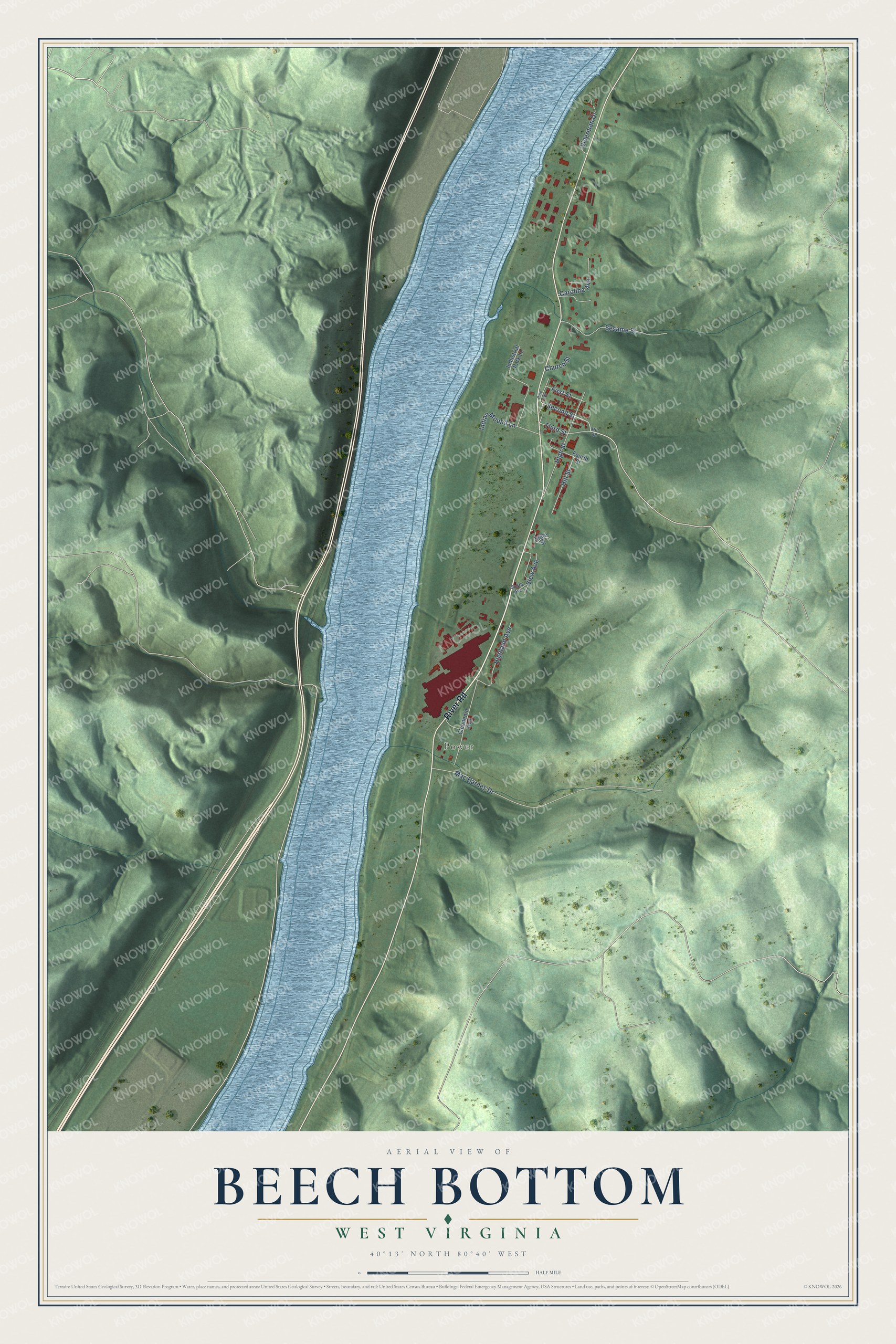 Watermarked full-map preview of Beech Bottom, West Virginia