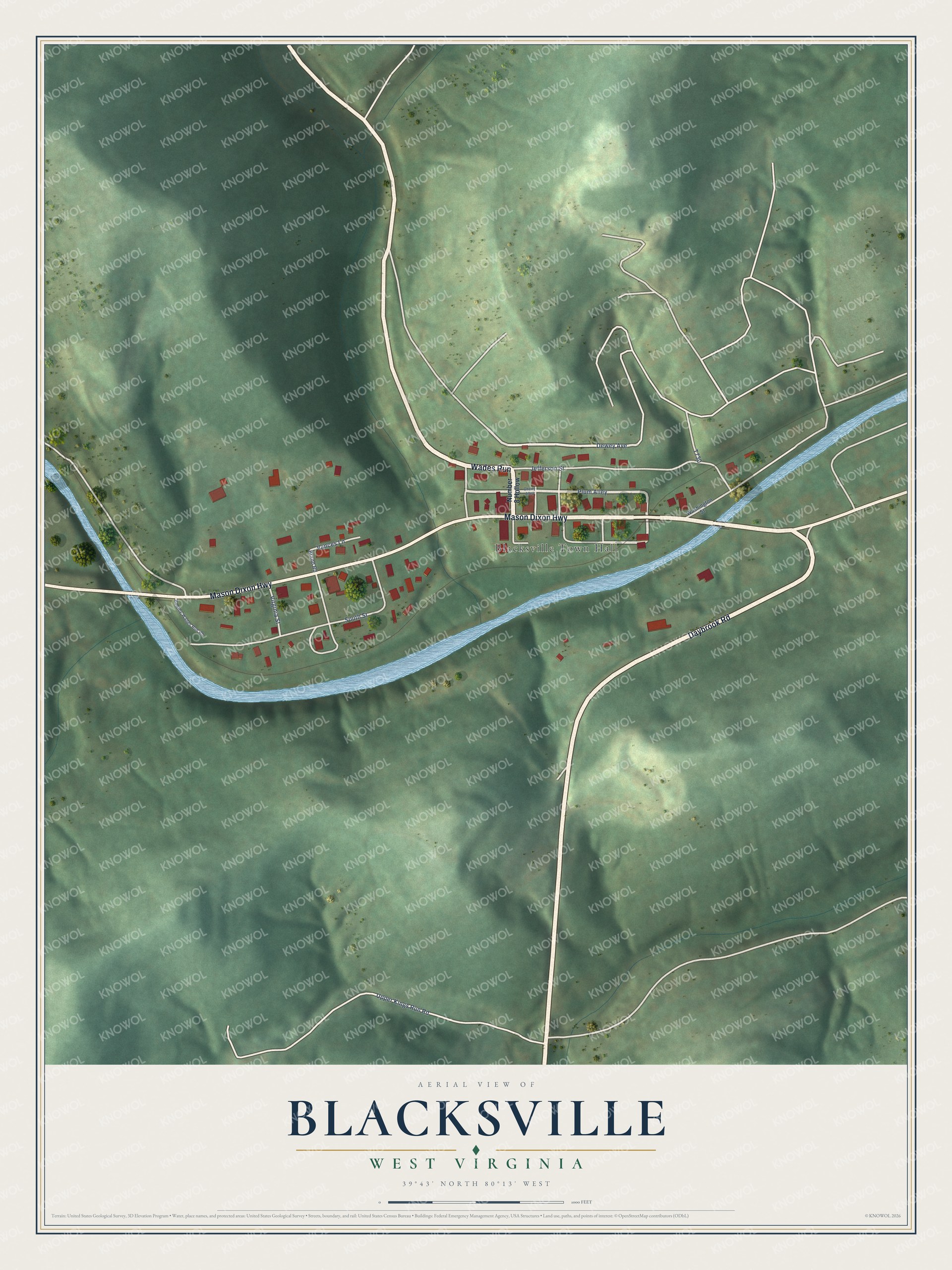 Watermarked full-map preview of Blacksville, West Virginia