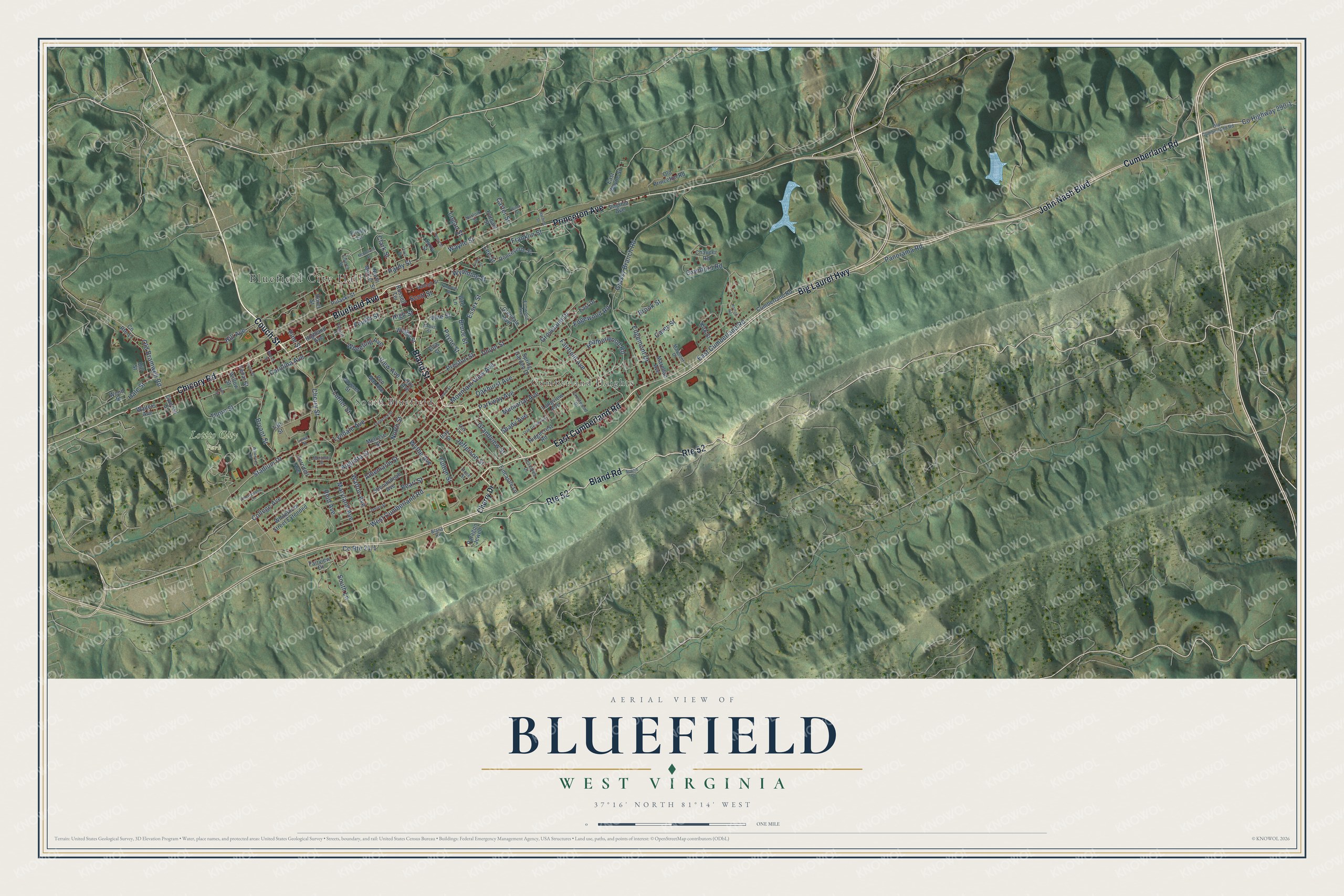 Watermarked full-map preview of Bluefield, West Virginia