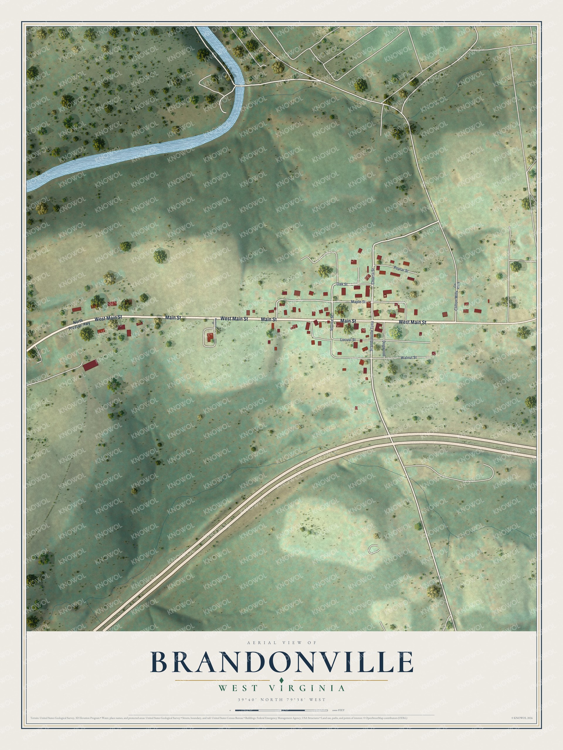 Watermarked full-map preview of Brandonville, West Virginia