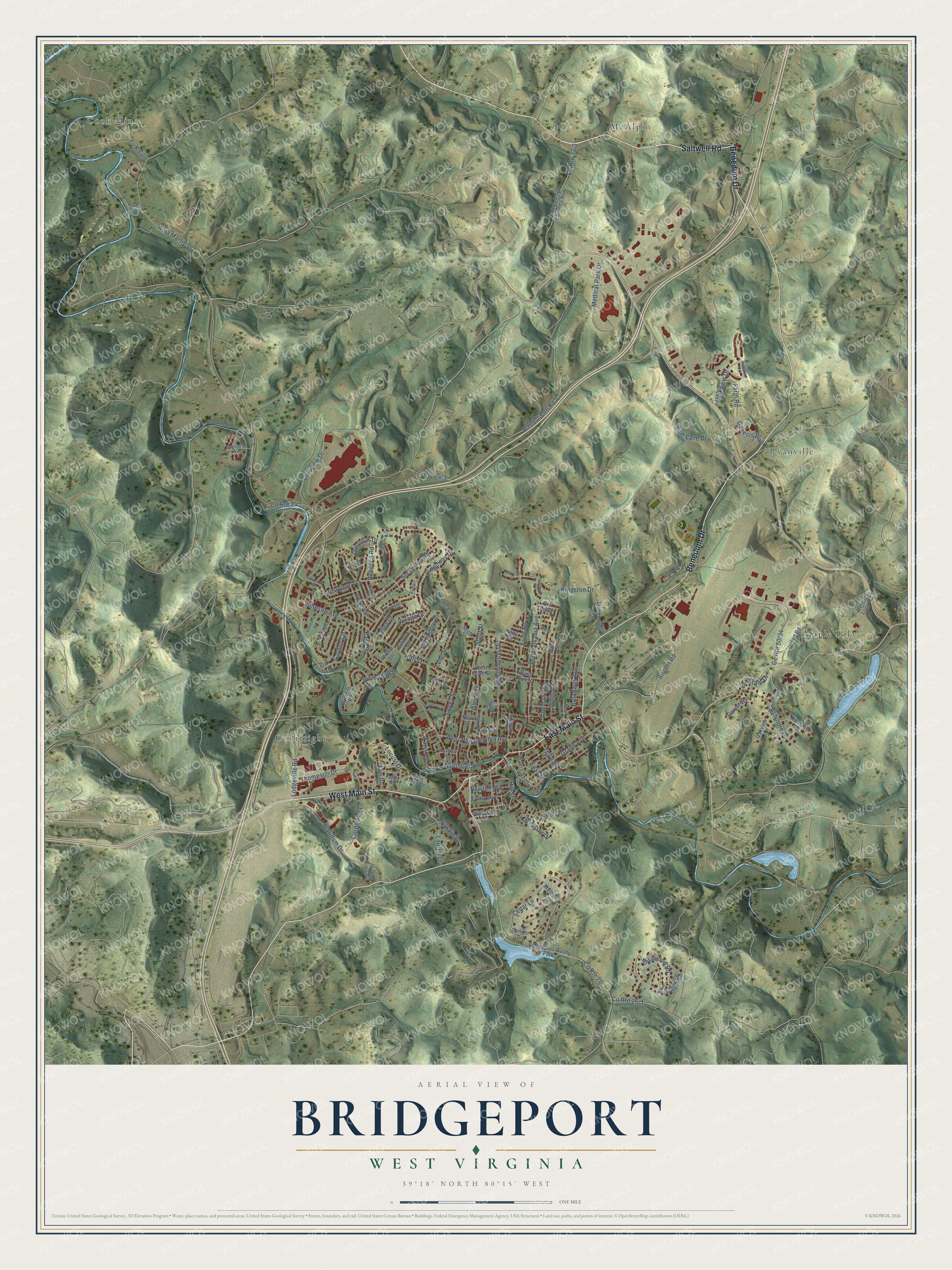 Watermarked full-map preview of Bridgeport, West Virginia