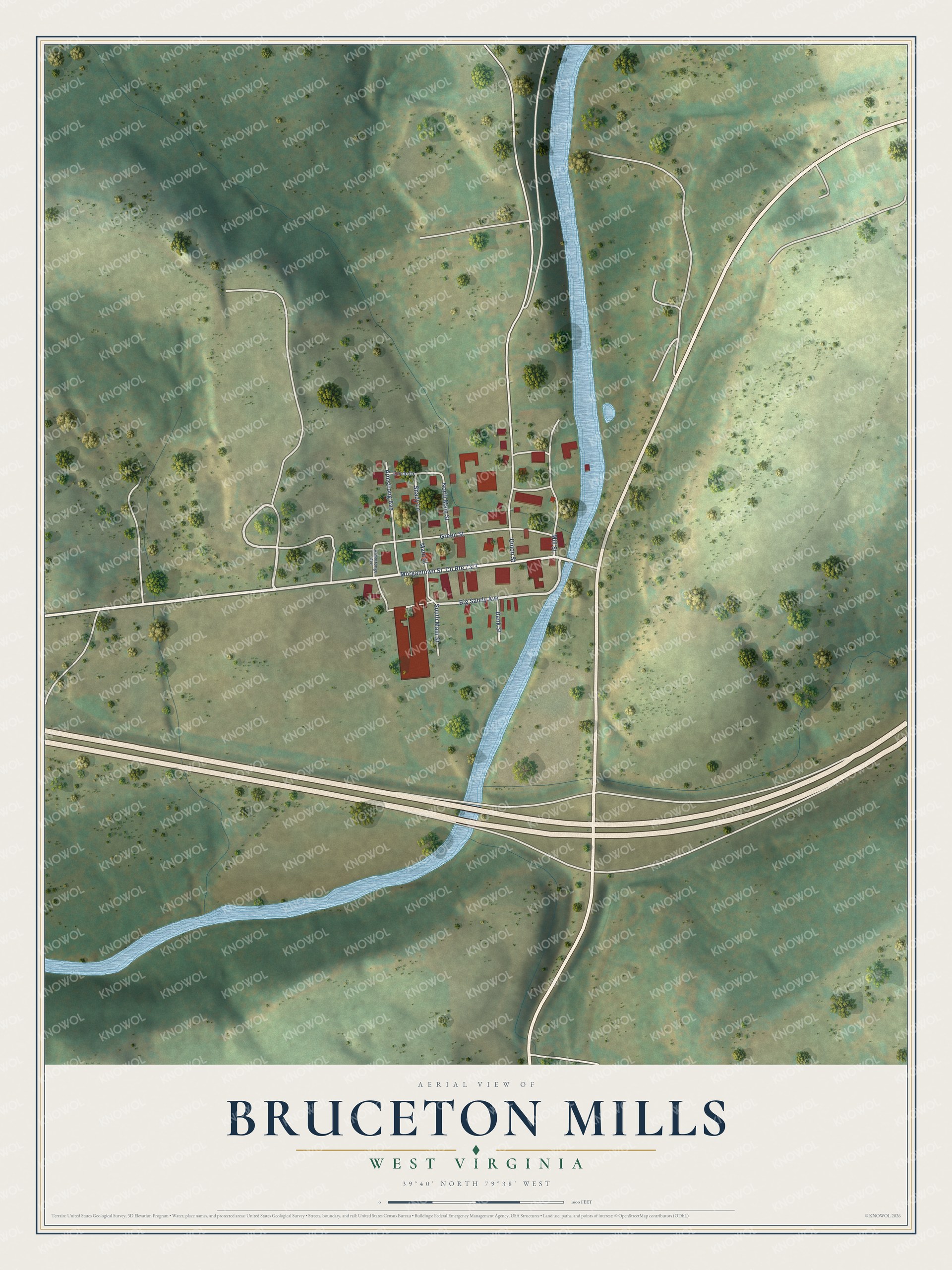 Watermarked full-map preview of Bruceton Mills, West Virginia