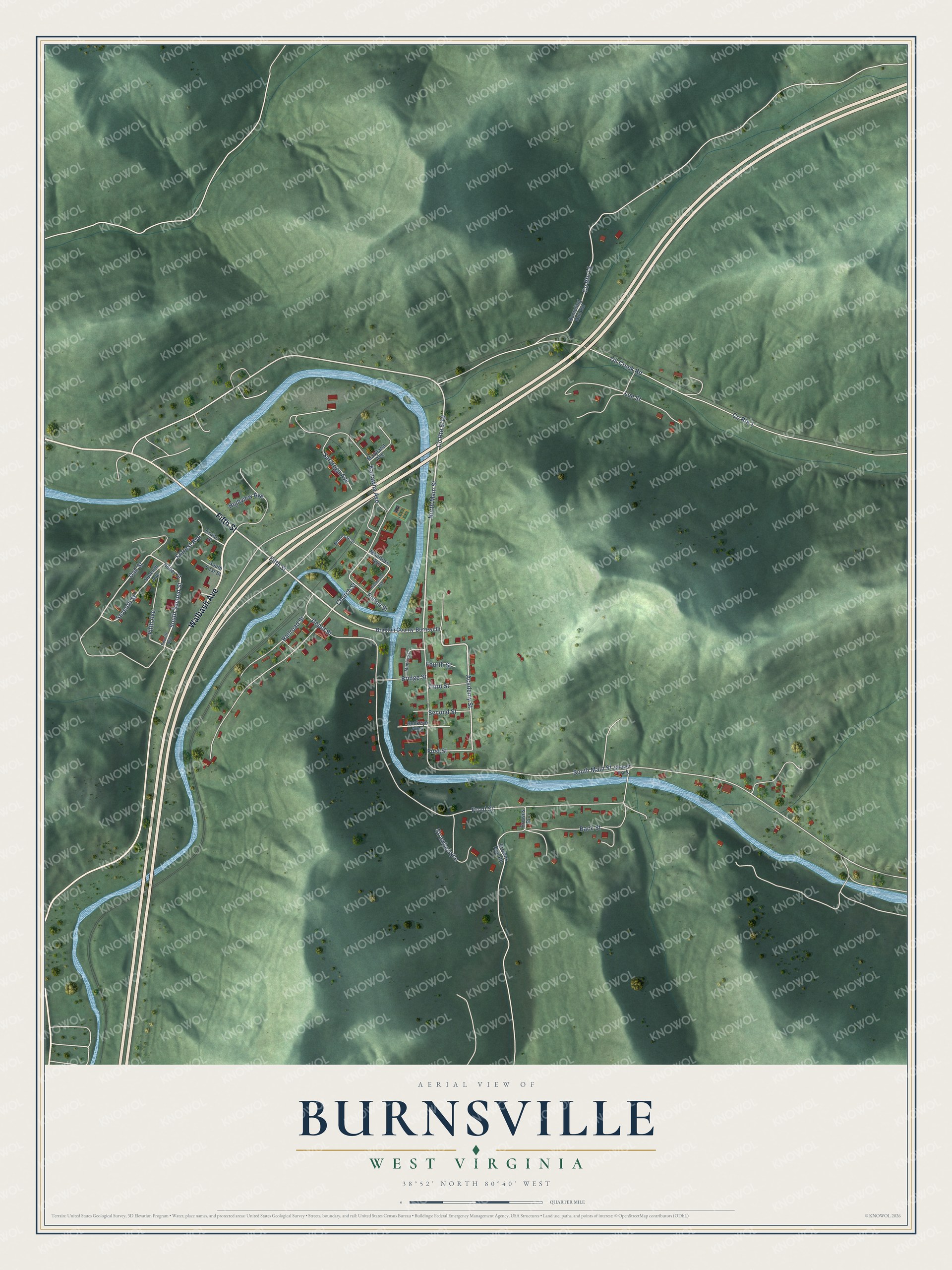 Watermarked full-map preview of Burnsville, West Virginia