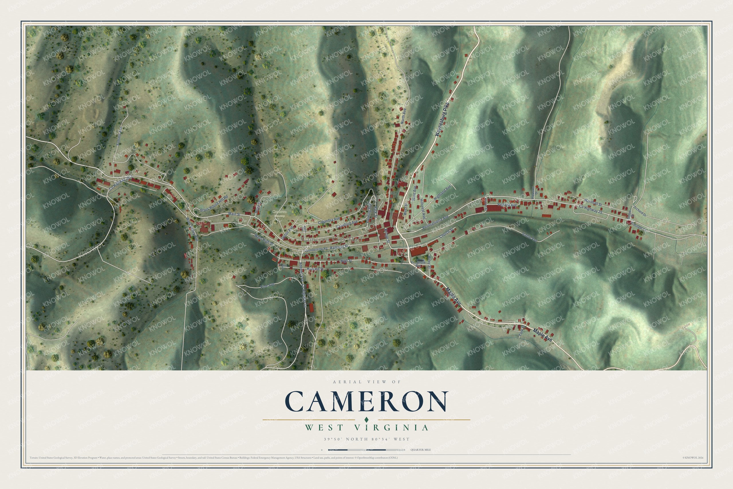 Watermarked full-map preview of Cameron, West Virginia