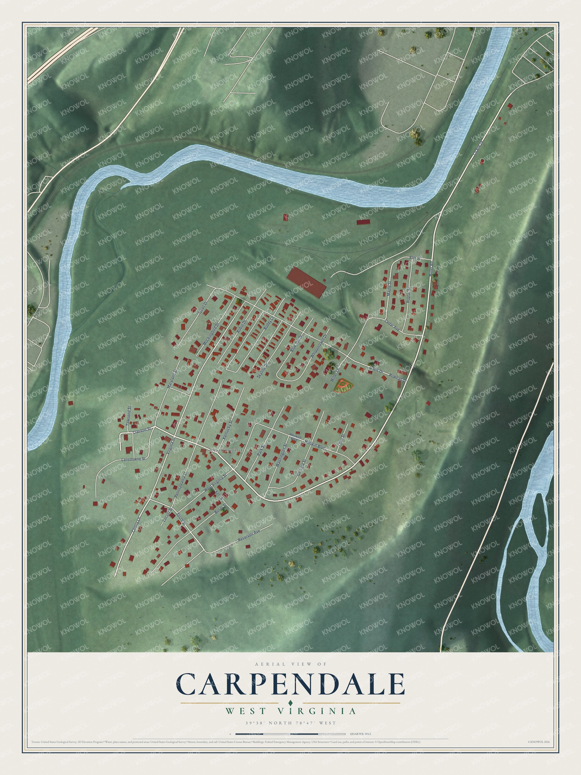 Watermarked full-map preview of Carpendale, West Virginia