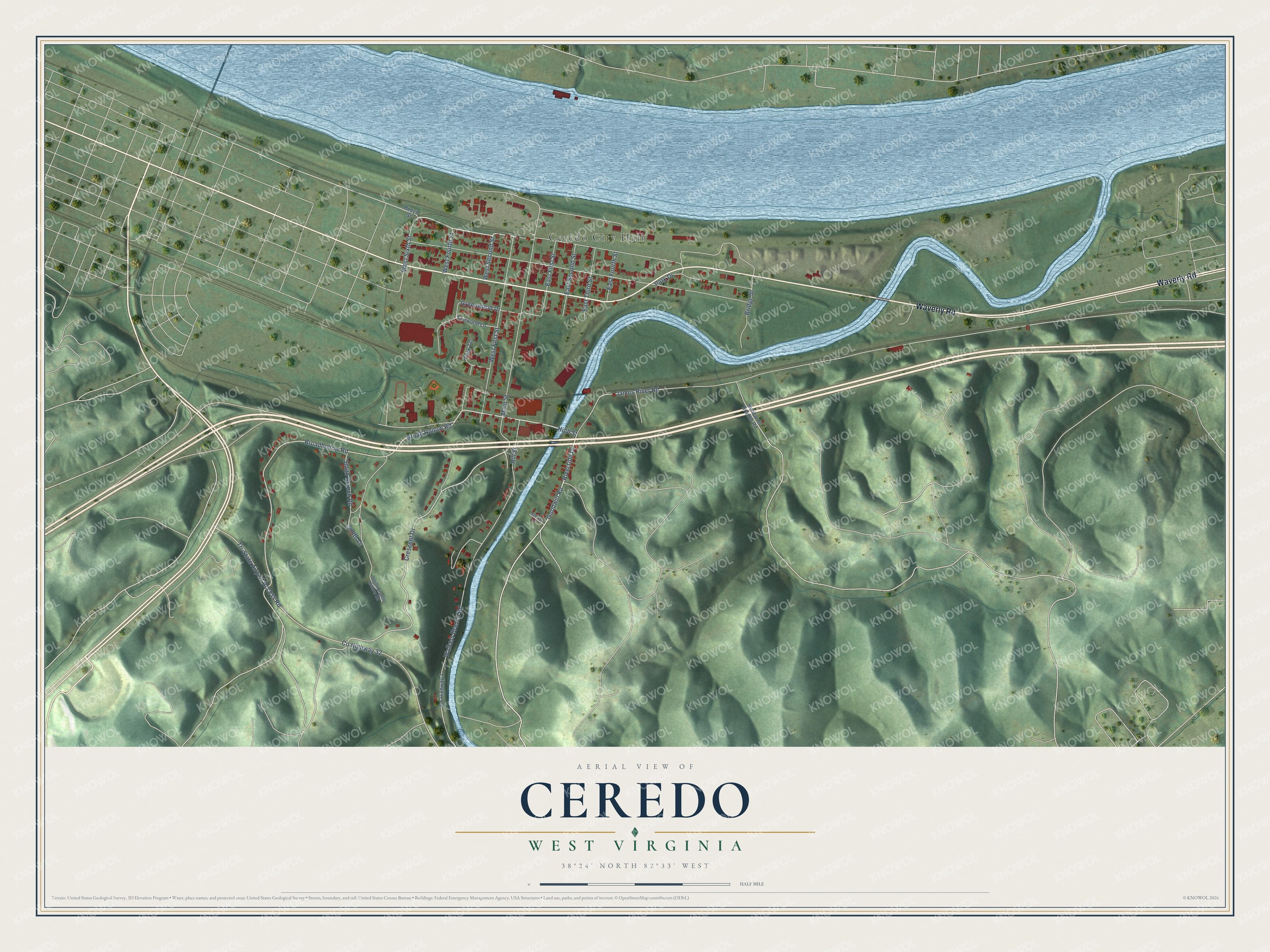 Watermarked full-map preview of Ceredo, West Virginia