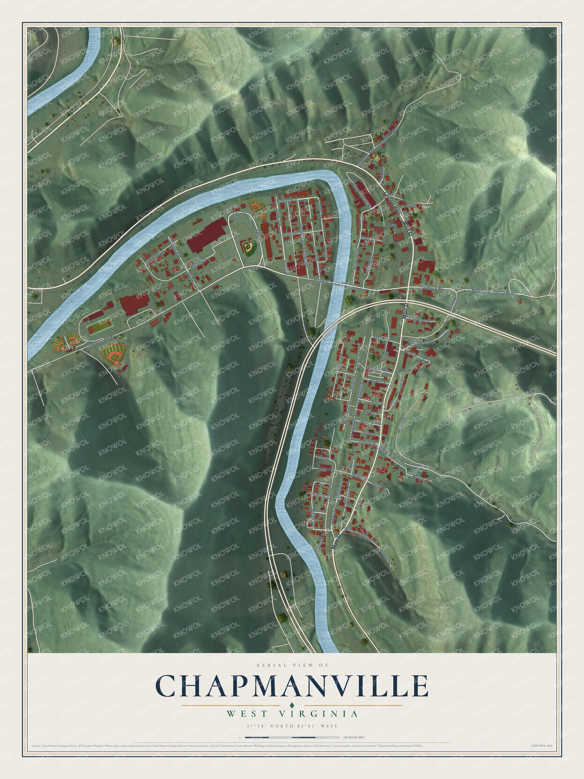 Watermarked full-map preview of Chapmanville, West Virginia