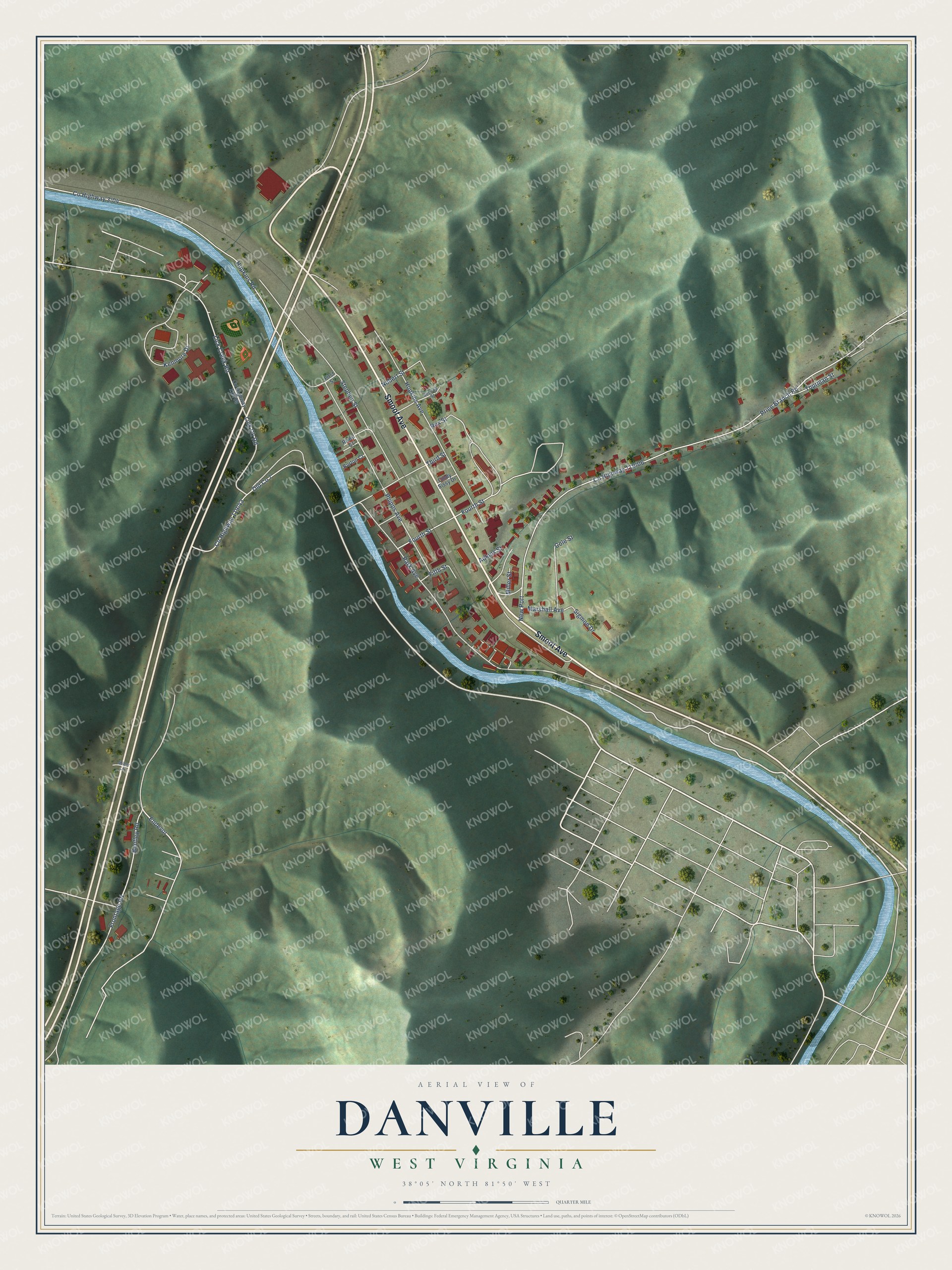 Watermarked full-map preview of Danville, West Virginia