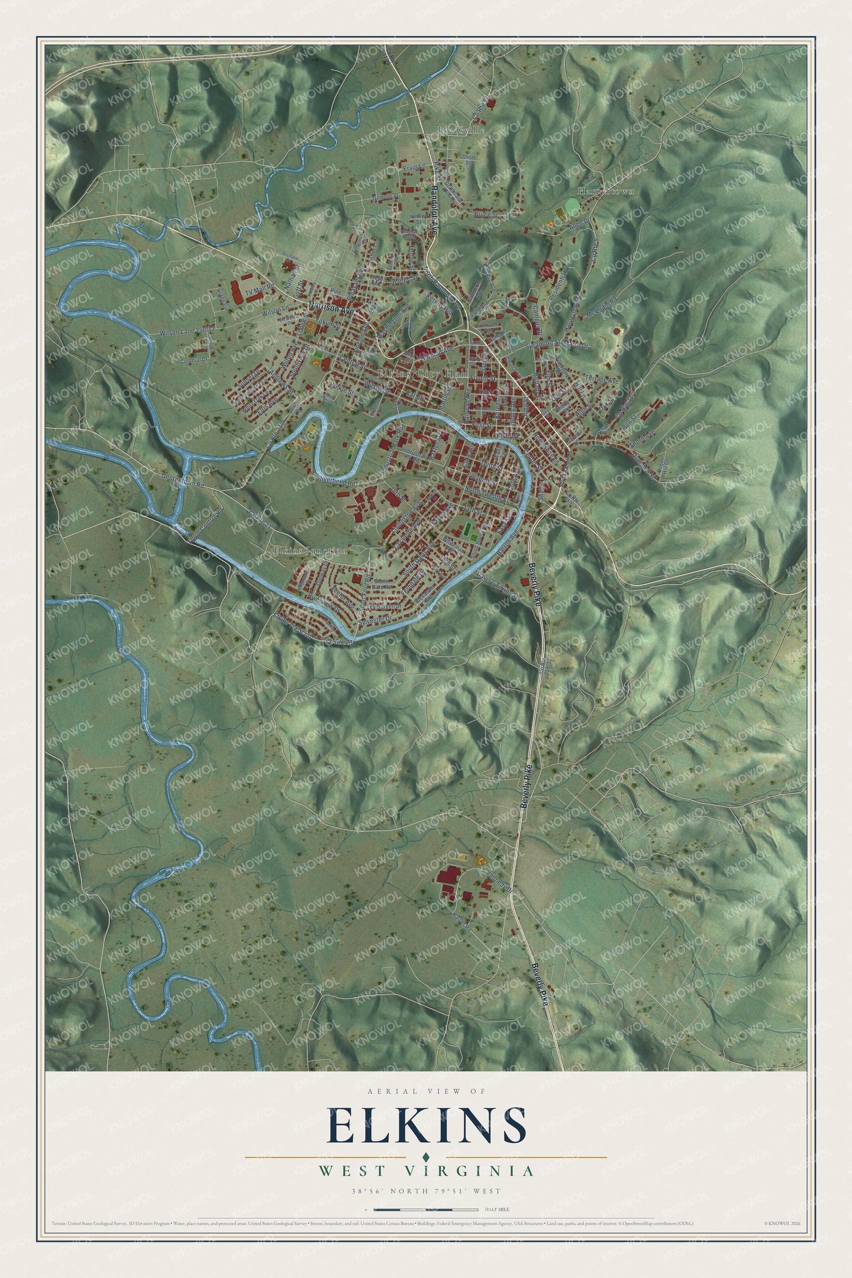 Watermarked full-map preview of Elkins, West Virginia