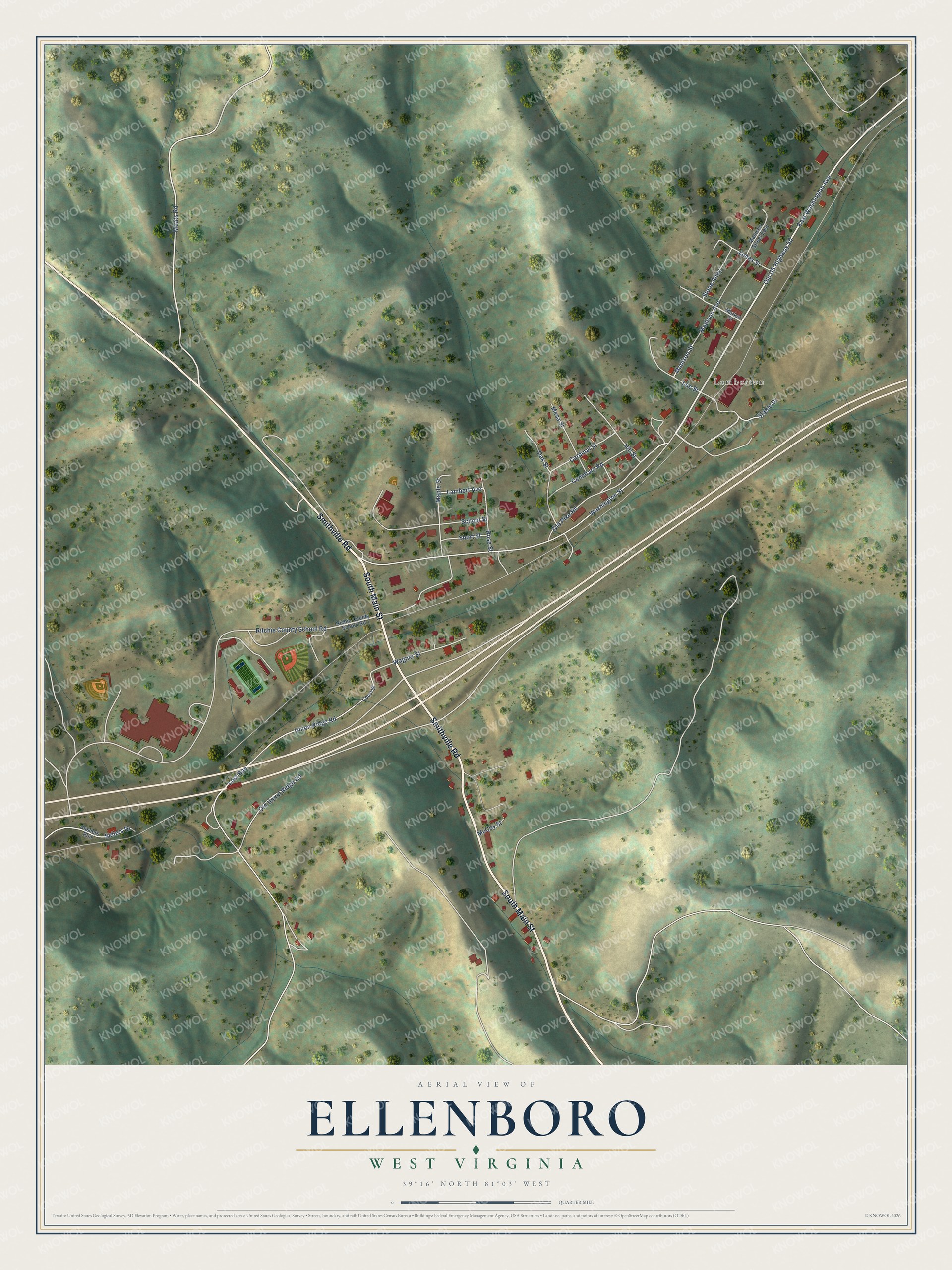 Watermarked full-map preview of Ellenboro, West Virginia