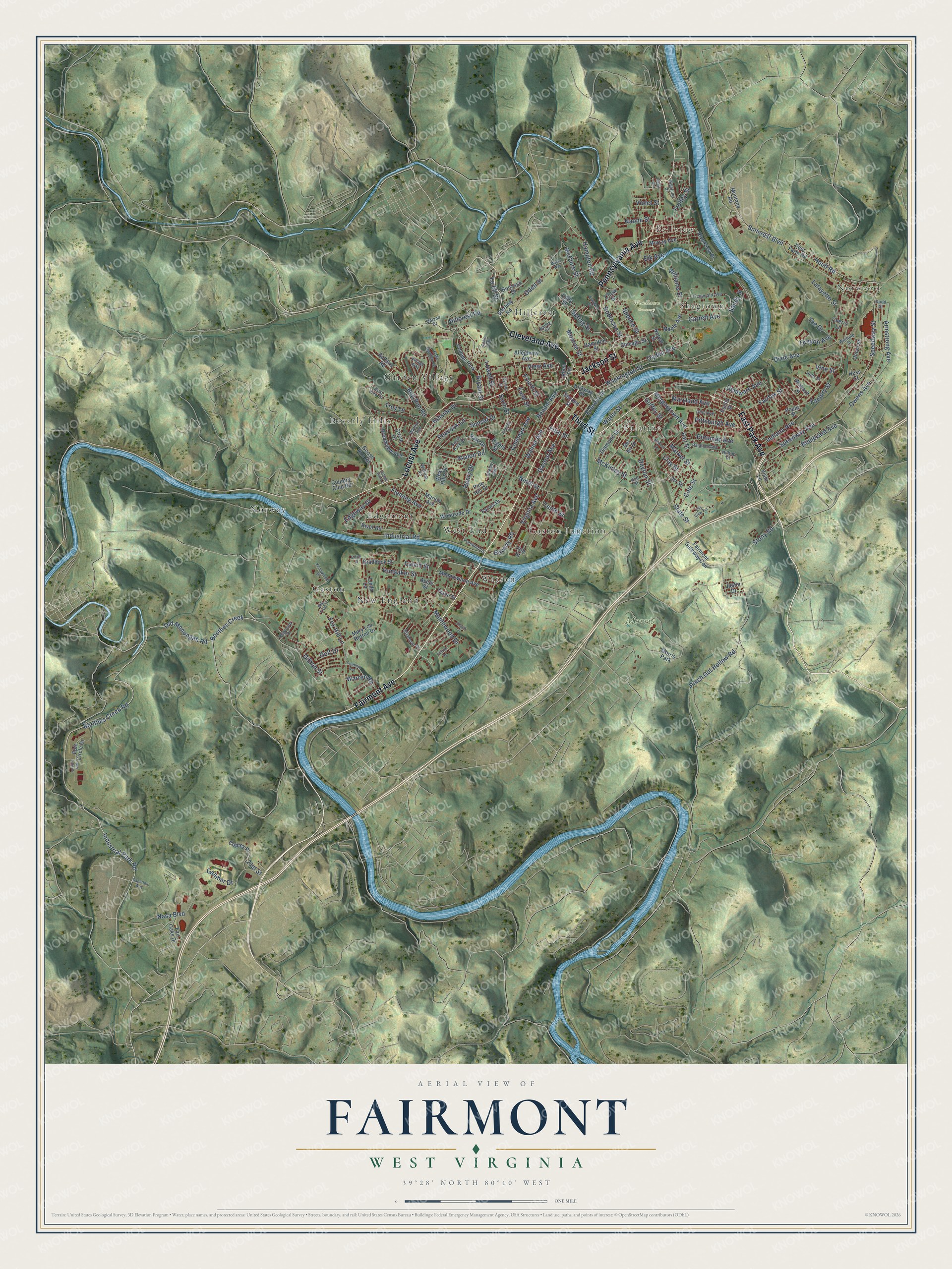 Watermarked full-map preview of Fairmont, West Virginia