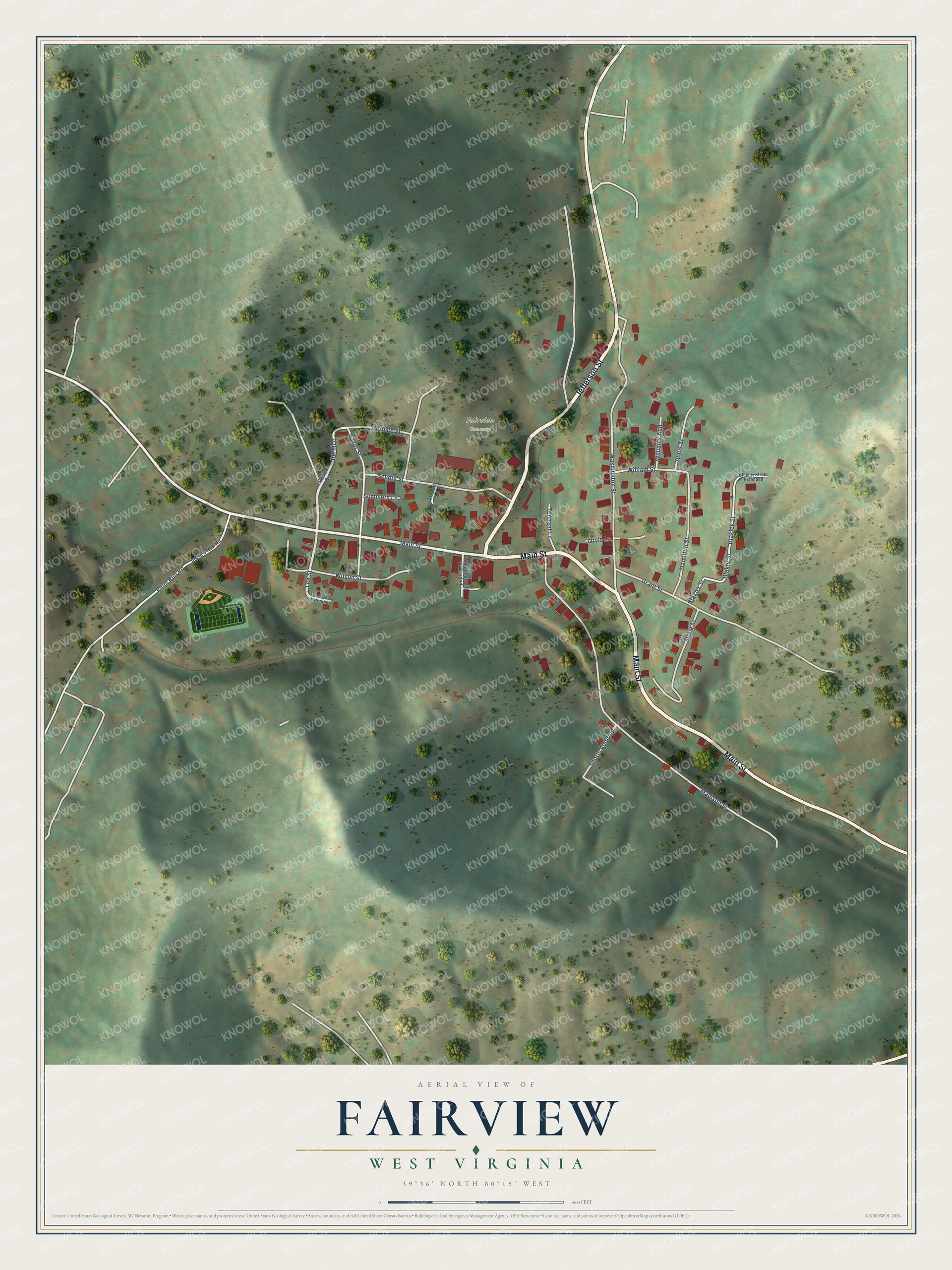 Watermarked full-map preview of Fairview, West Virginia