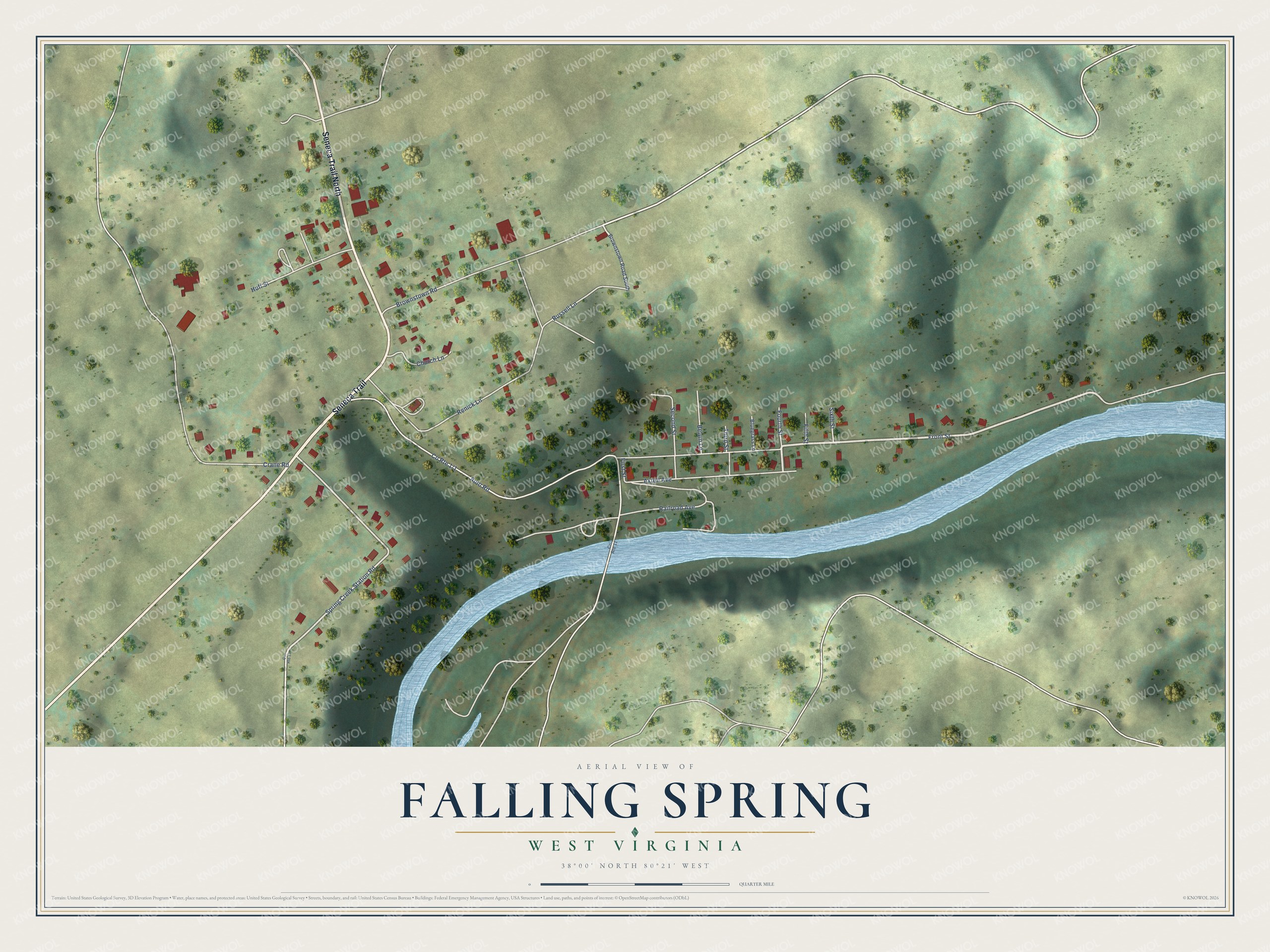 Watermarked full-map preview of Falling Spring, West Virginia