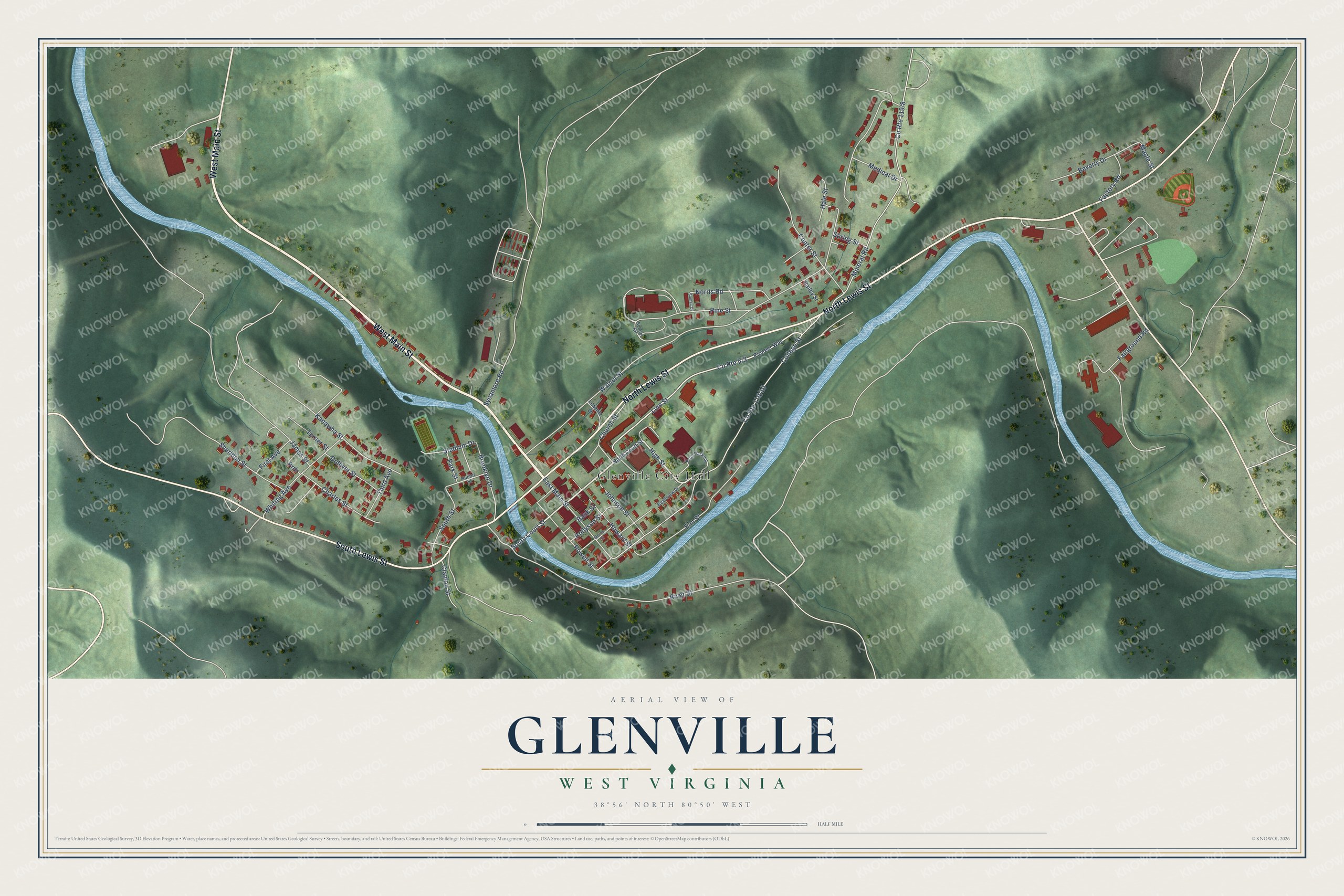 Watermarked full-map preview of Glenville, West Virginia