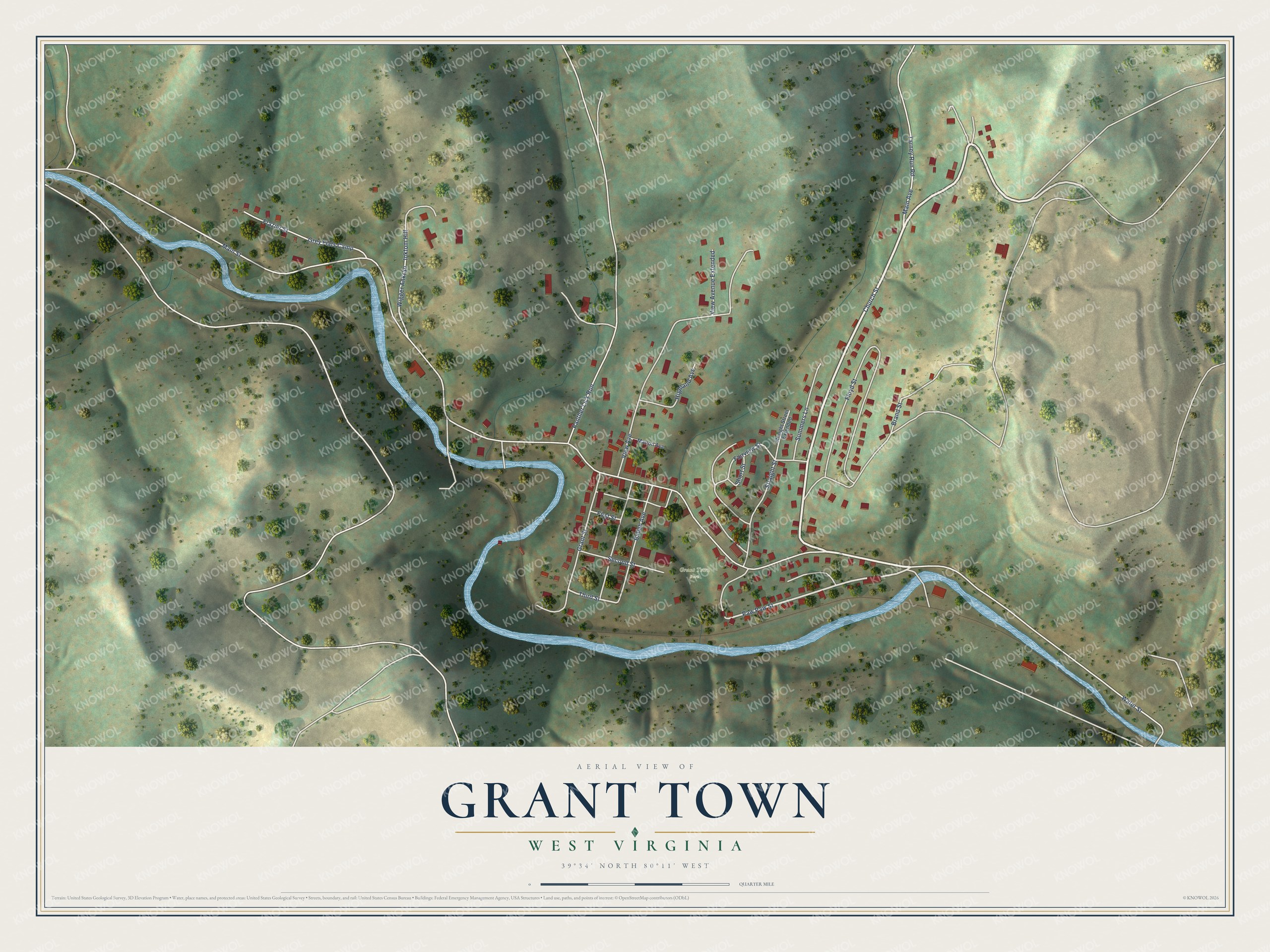 Watermarked full-map preview of Grant Town, West Virginia