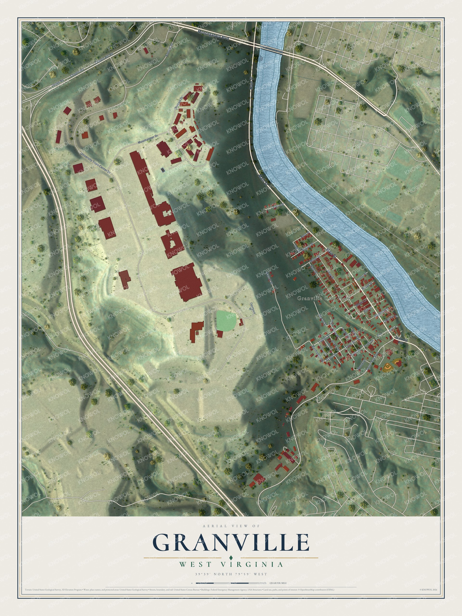Watermarked full-map preview of Granville, West Virginia