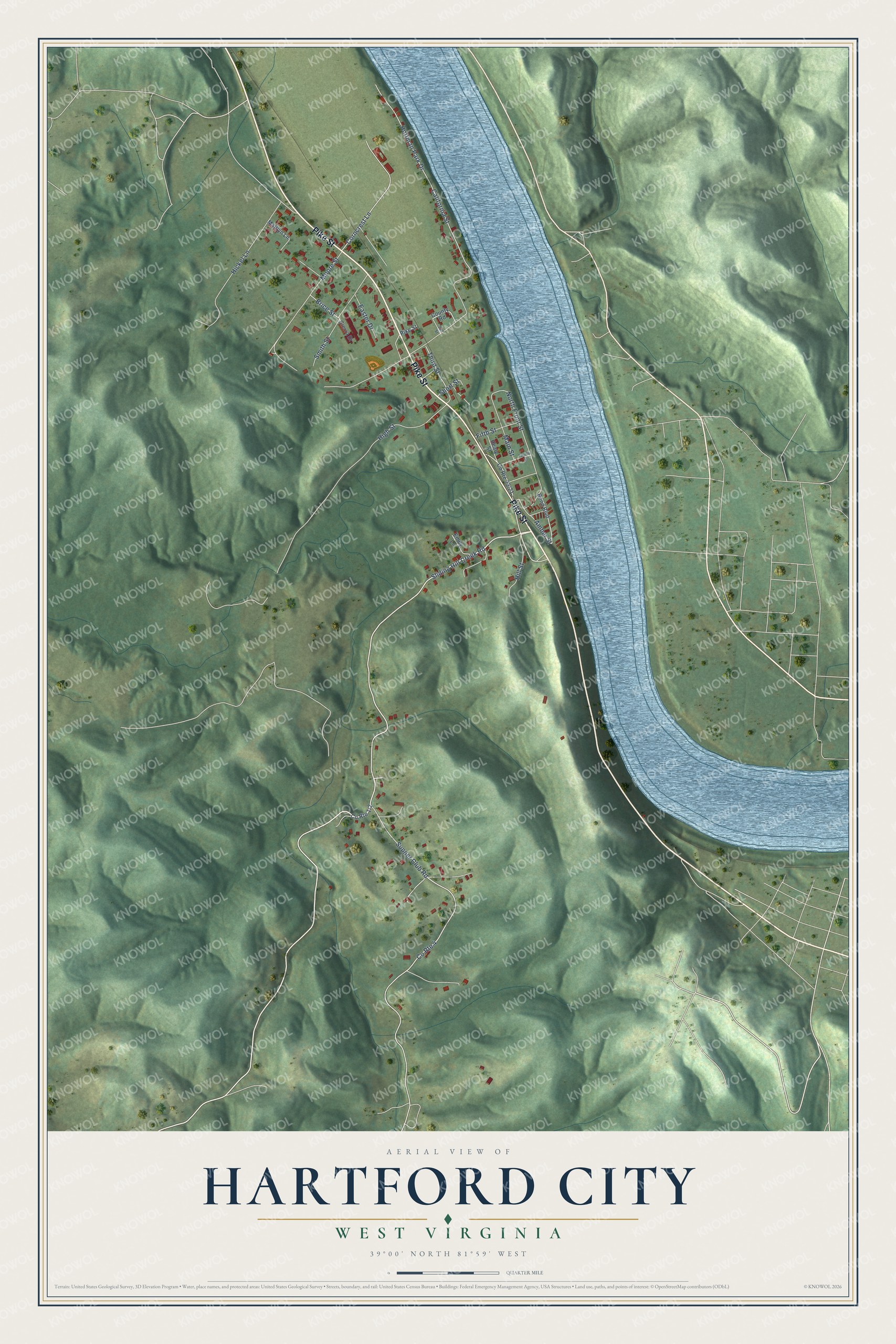 Watermarked full-map preview of Hartford City, West Virginia
