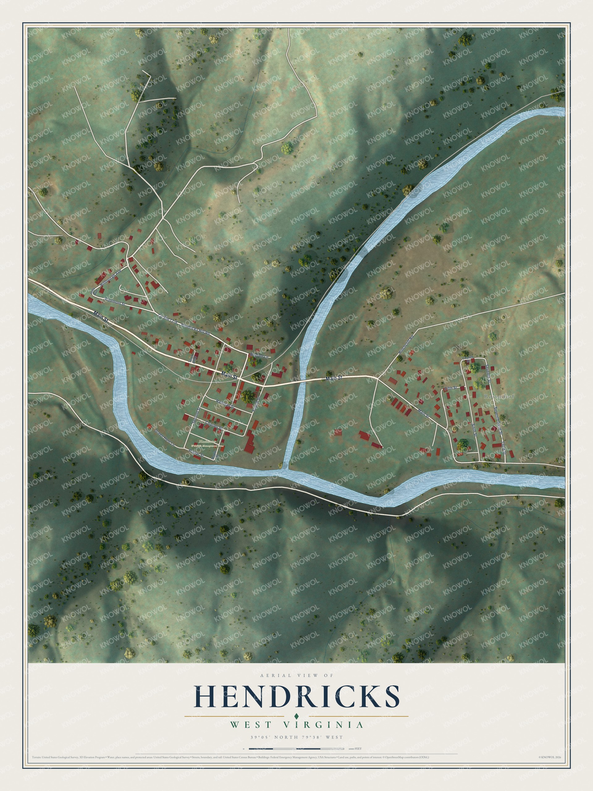 Watermarked full-map preview of Hendricks, West Virginia