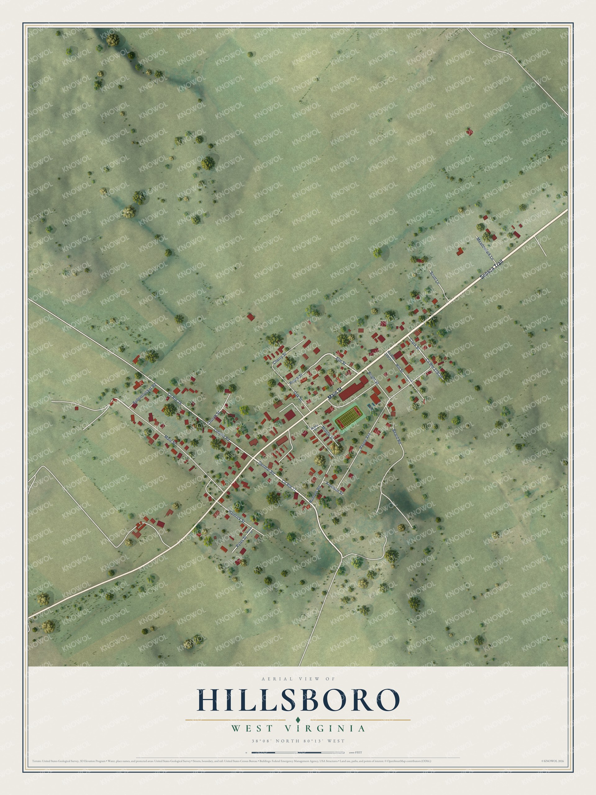 Watermarked full-map preview of Hillsboro, West Virginia