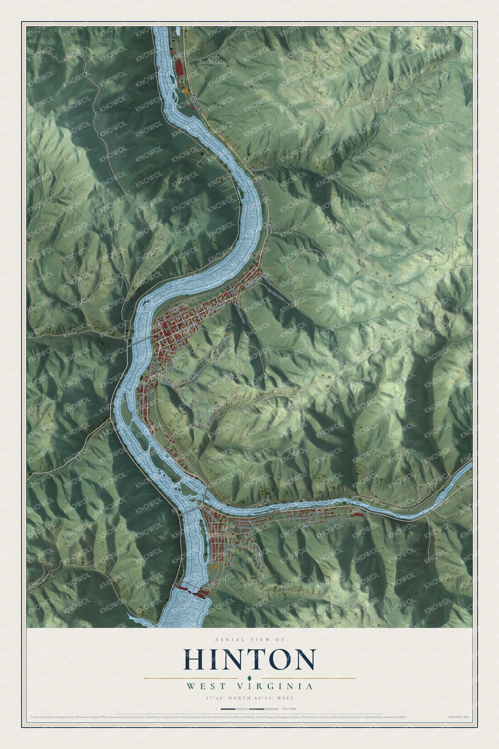 Watermarked full-map preview of Hinton, West Virginia