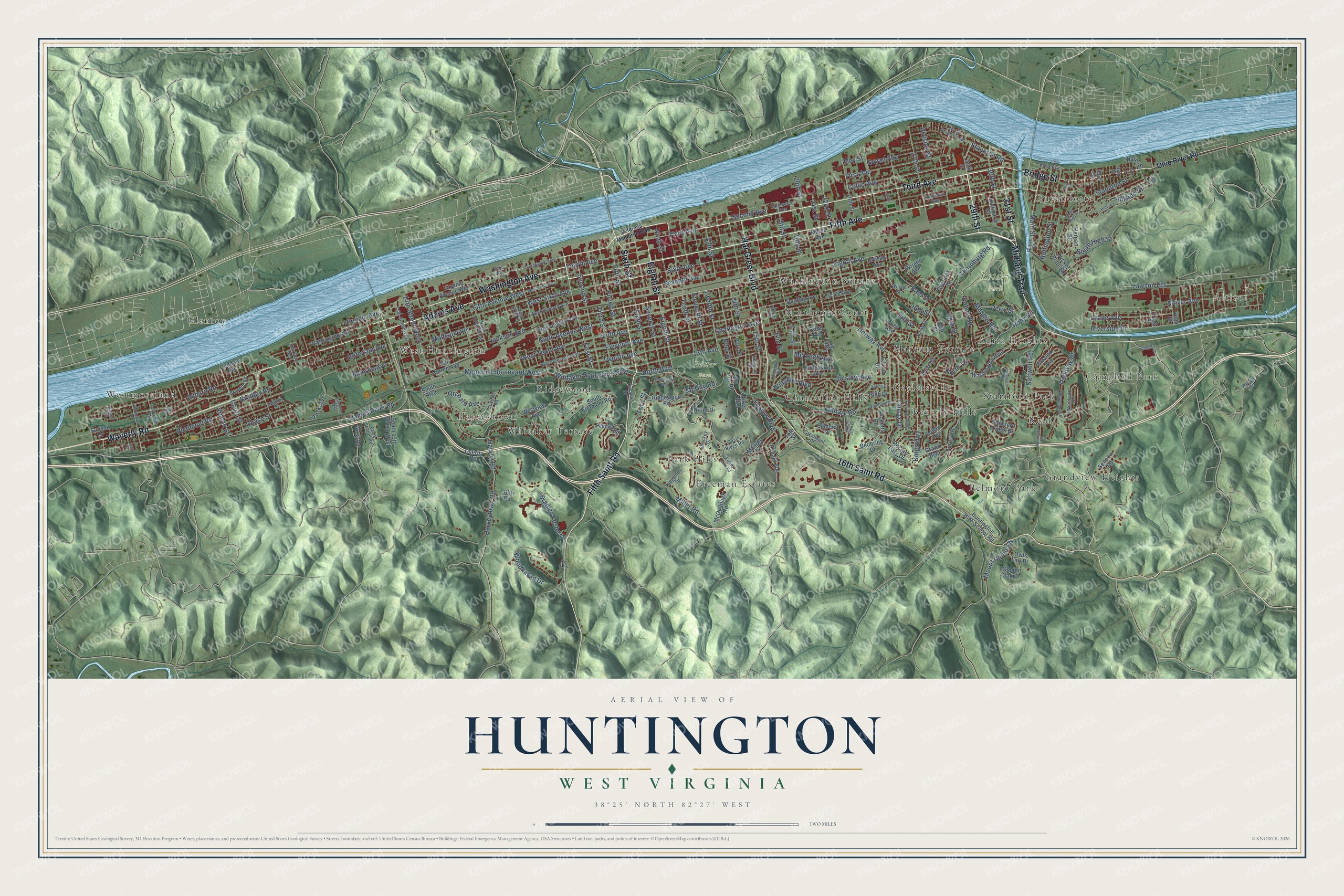 Watermarked full-map preview of Huntington, West Virginia