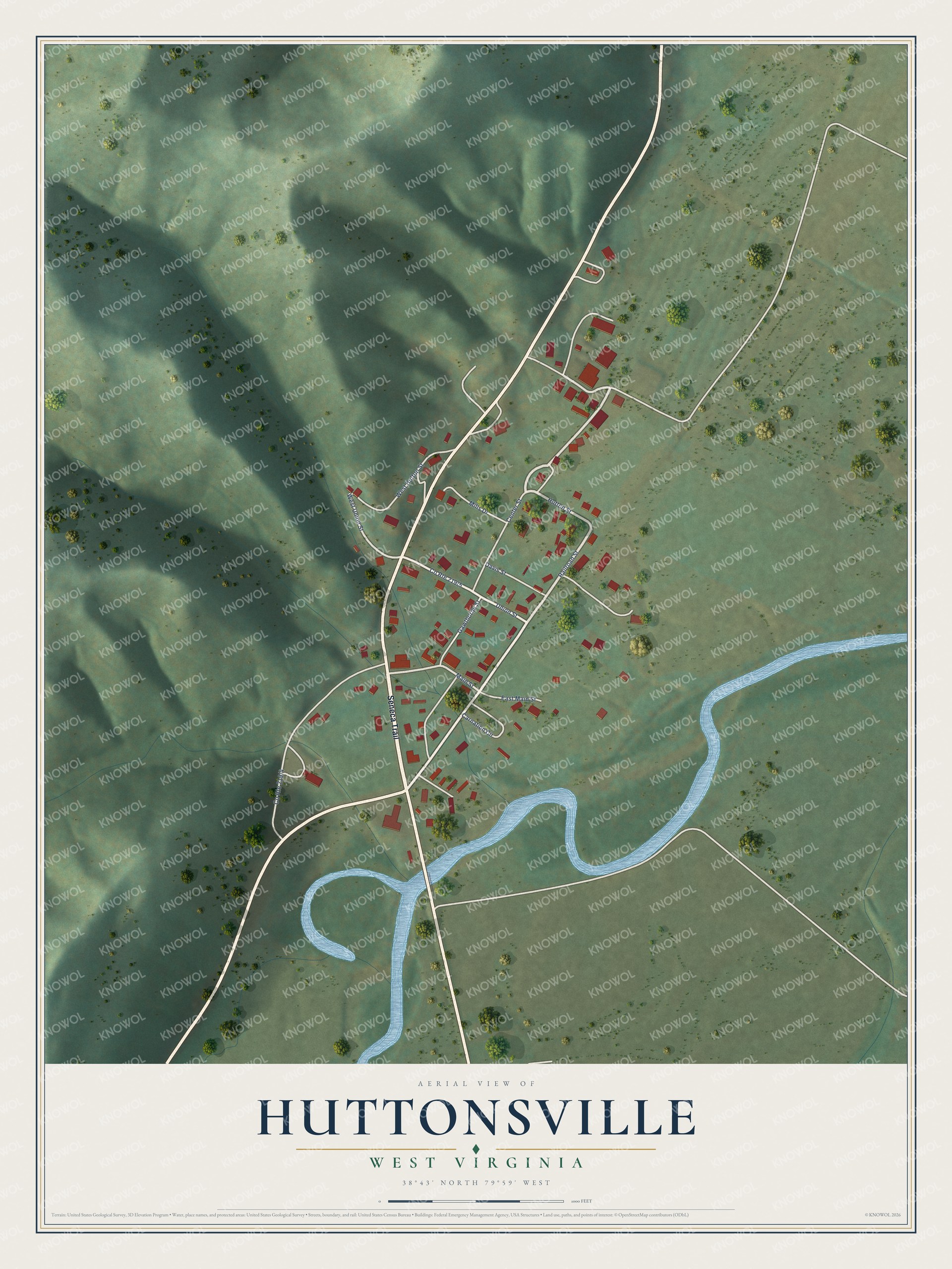 Watermarked full-map preview of Huttonsville, West Virginia