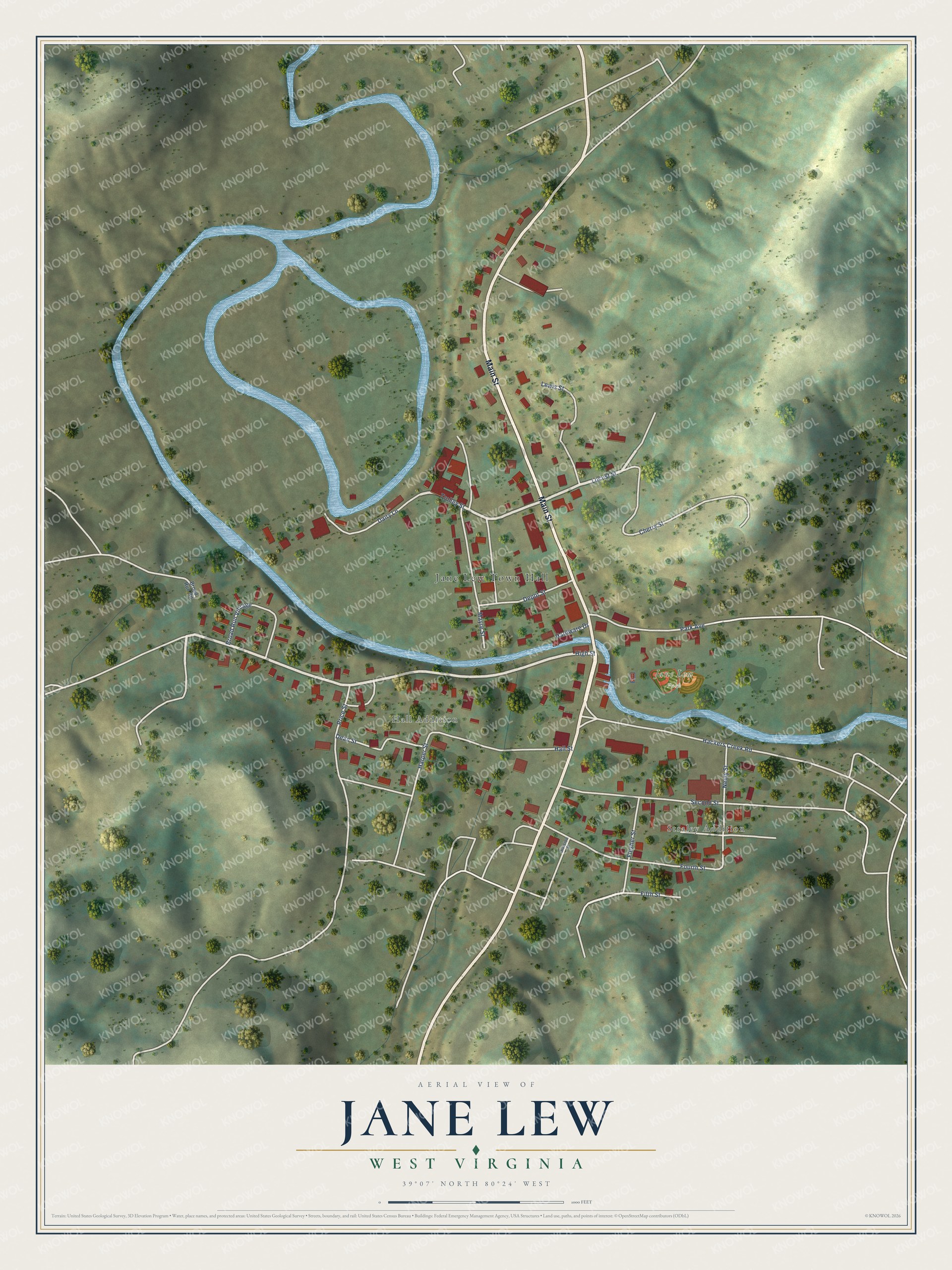 Watermarked full-map preview of Jane Lew, West Virginia