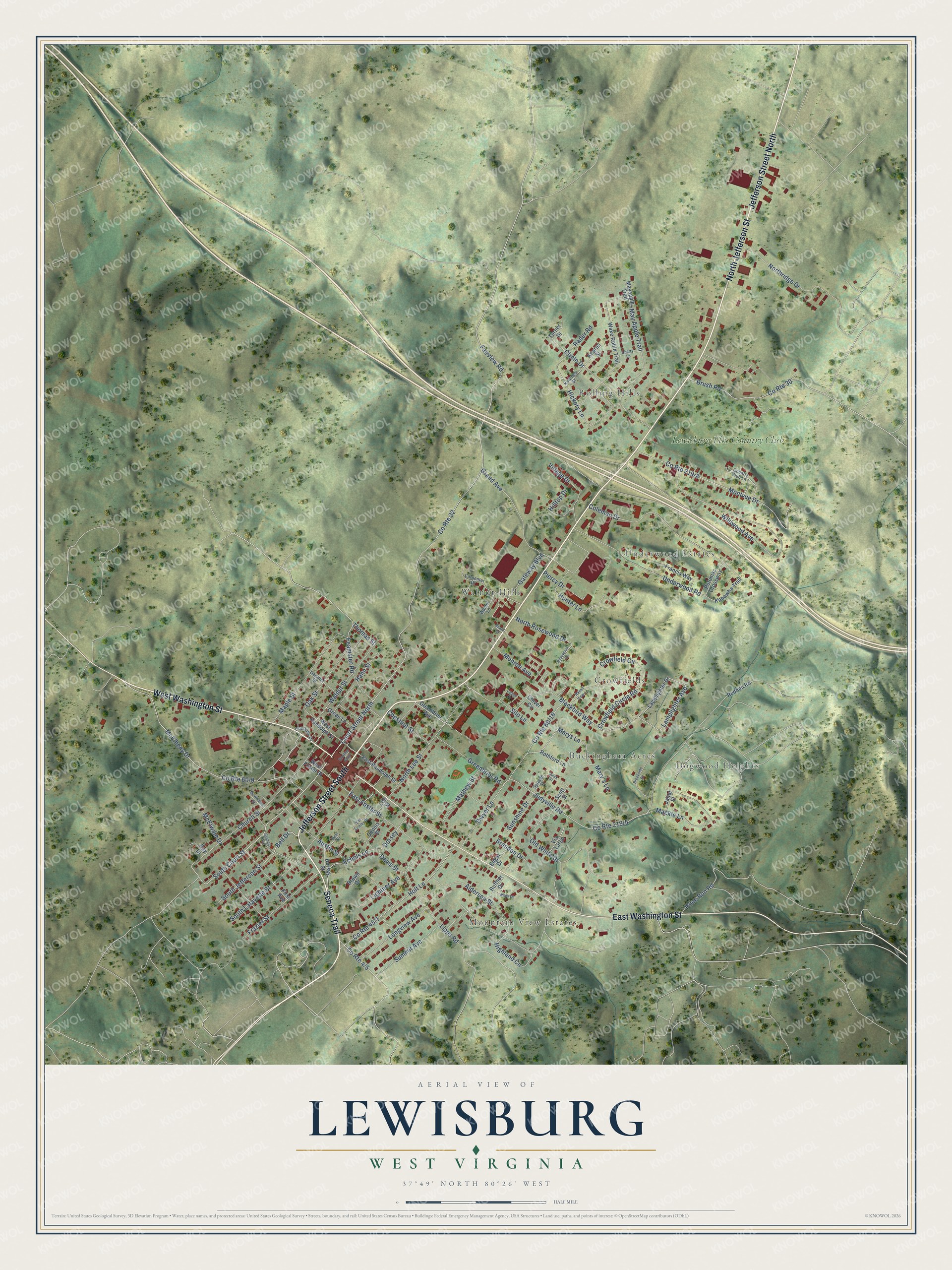 Watermarked full-map preview of Lewisburg, West Virginia