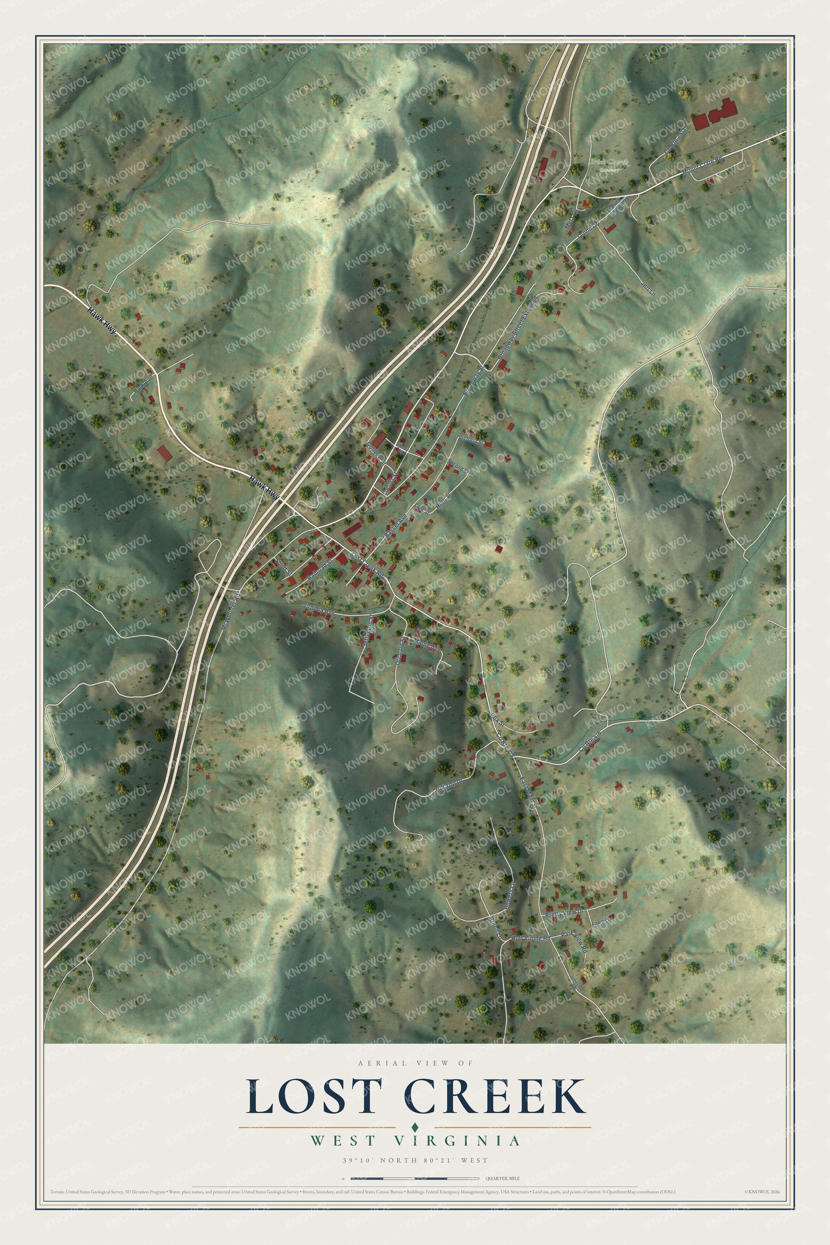 Watermarked full-map preview of Lost Creek, West Virginia