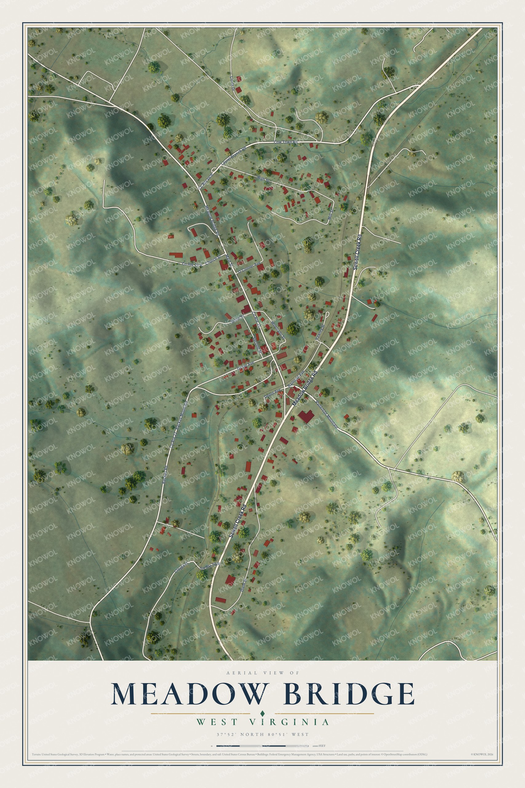 Watermarked full-map preview of Meadow Bridge, West Virginia