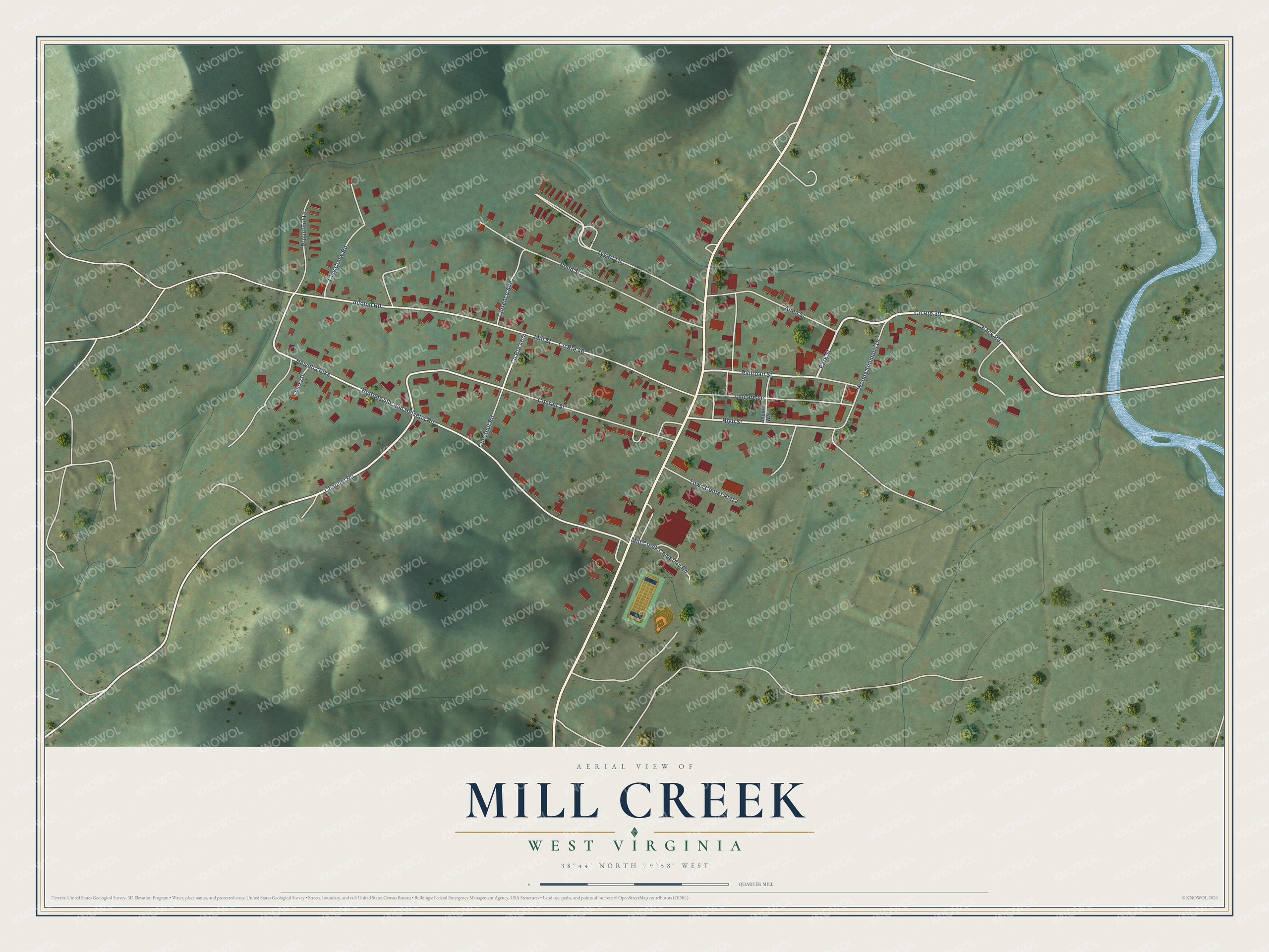 Watermarked full-map preview of Mill Creek, West Virginia