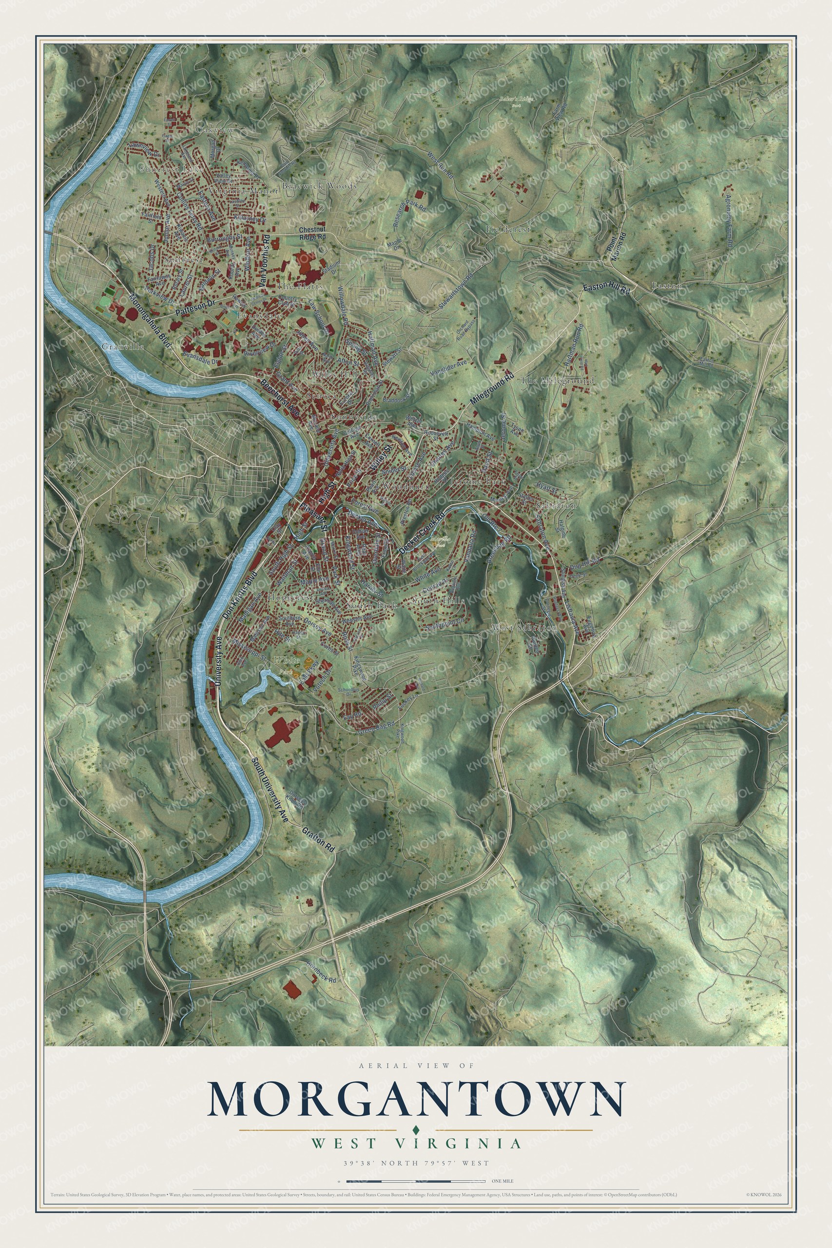 Watermarked full-map preview of Morgantown, West Virginia