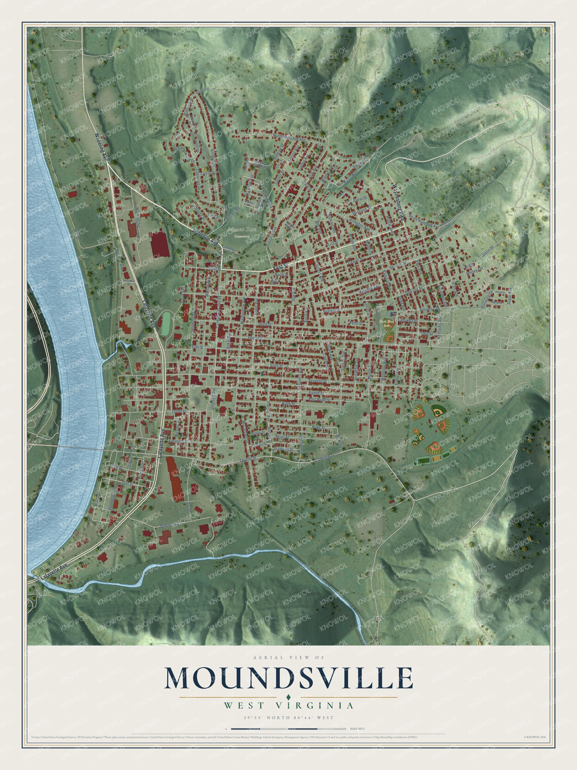Watermarked full-map preview of Moundsville, West Virginia