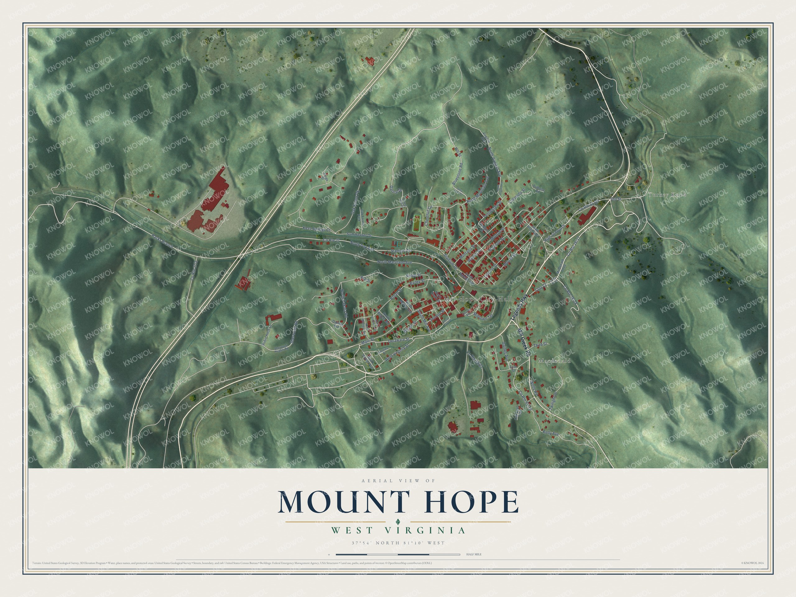 Watermarked full-map preview of Mount Hope, West Virginia