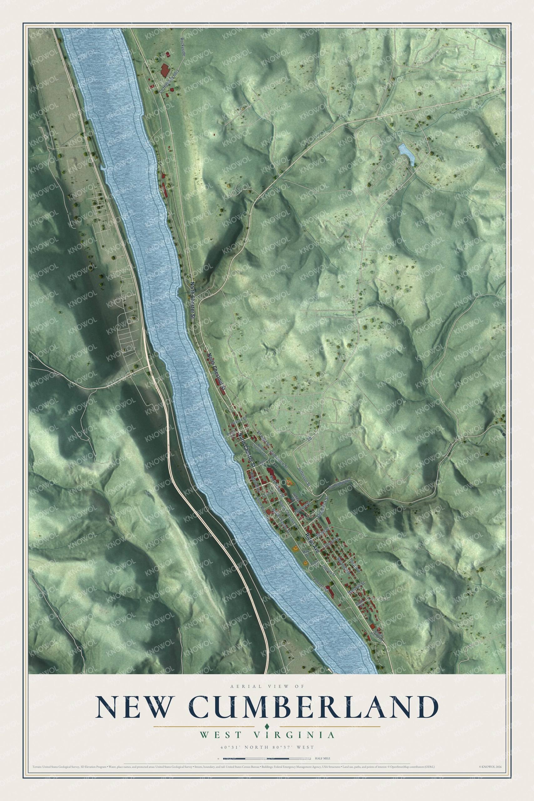 Watermarked full-map preview of New Cumberland, West Virginia