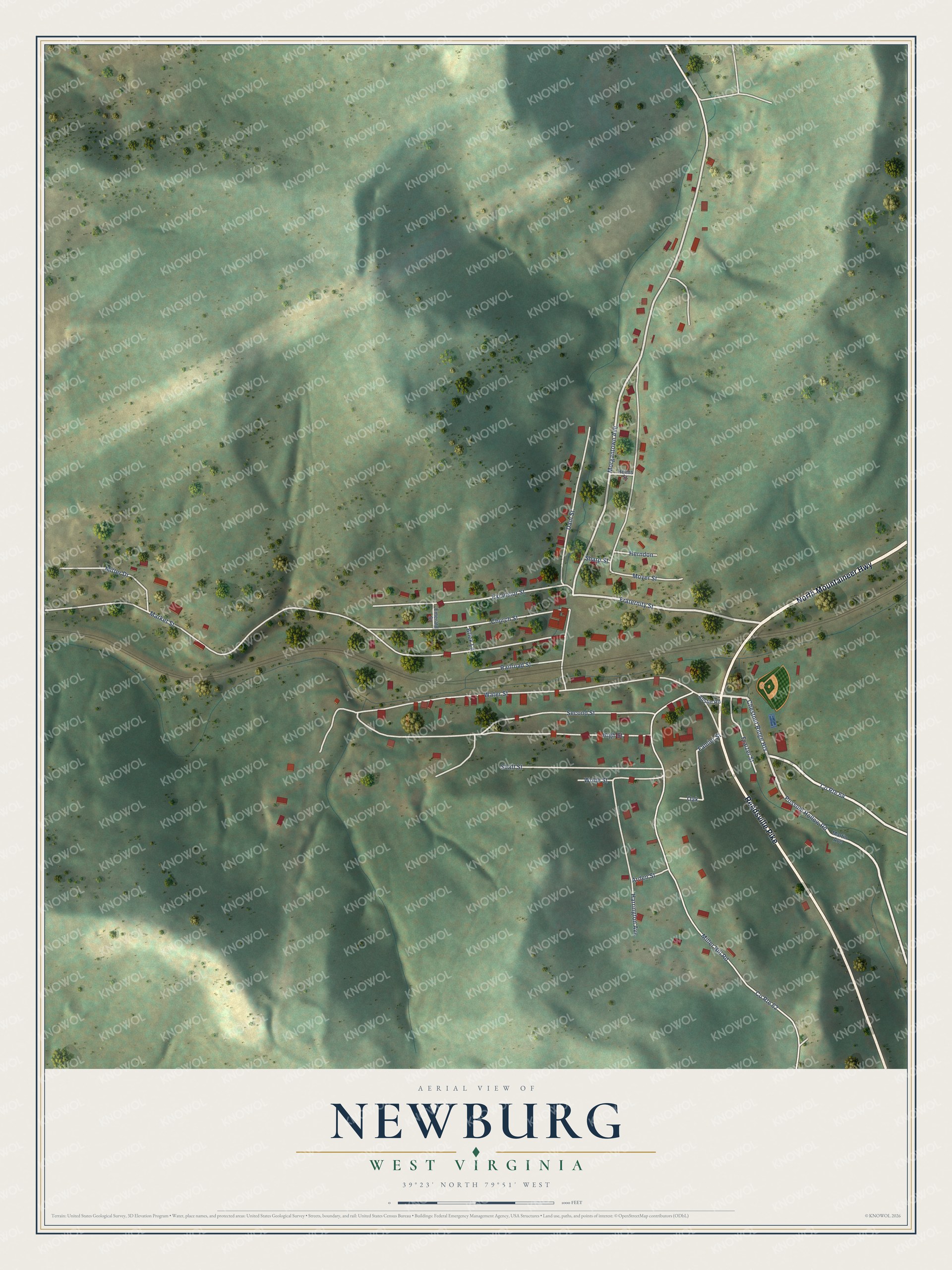 Watermarked full-map preview of Newburg, West Virginia