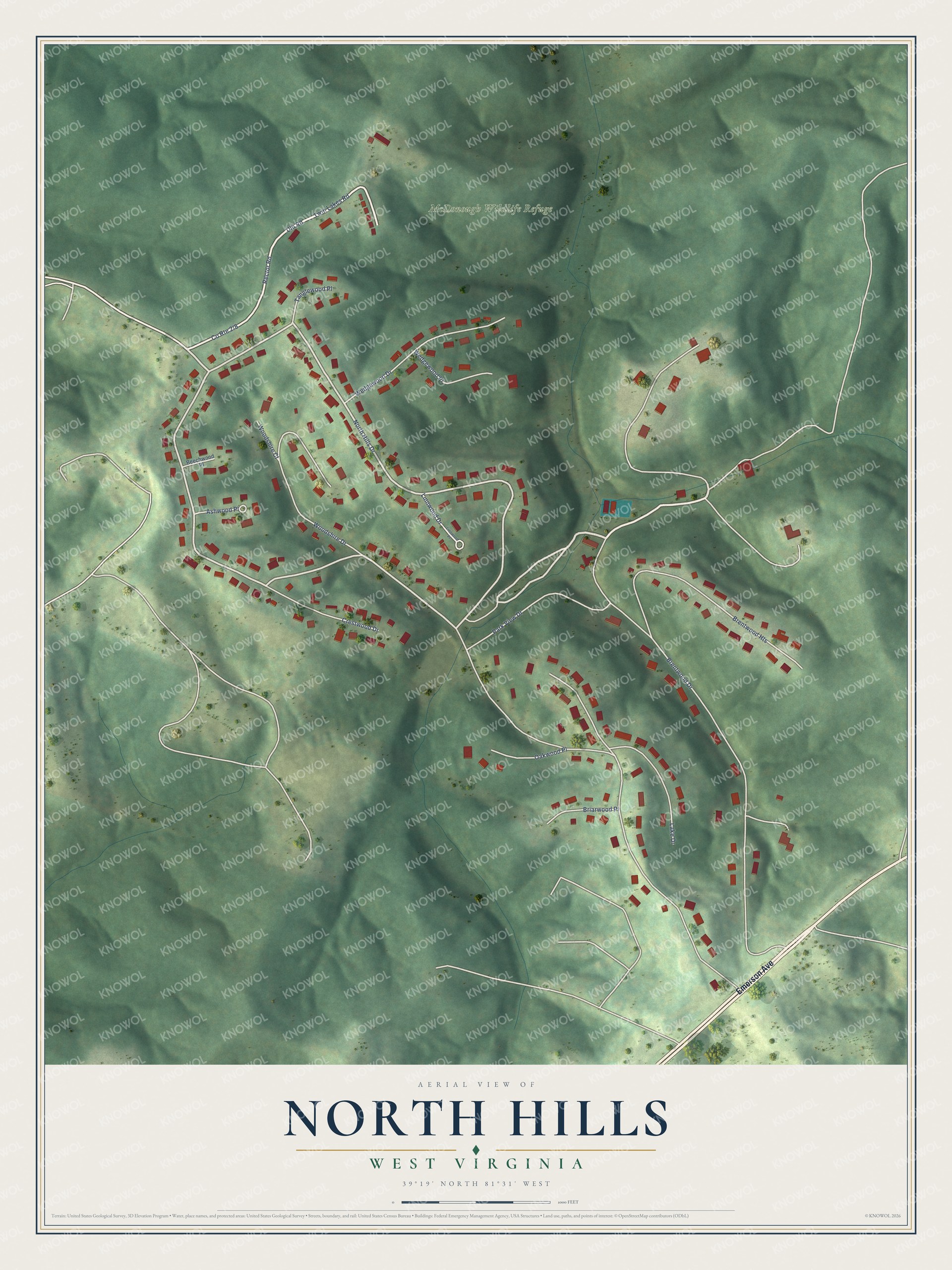 Watermarked full-map preview of North Hills, West Virginia