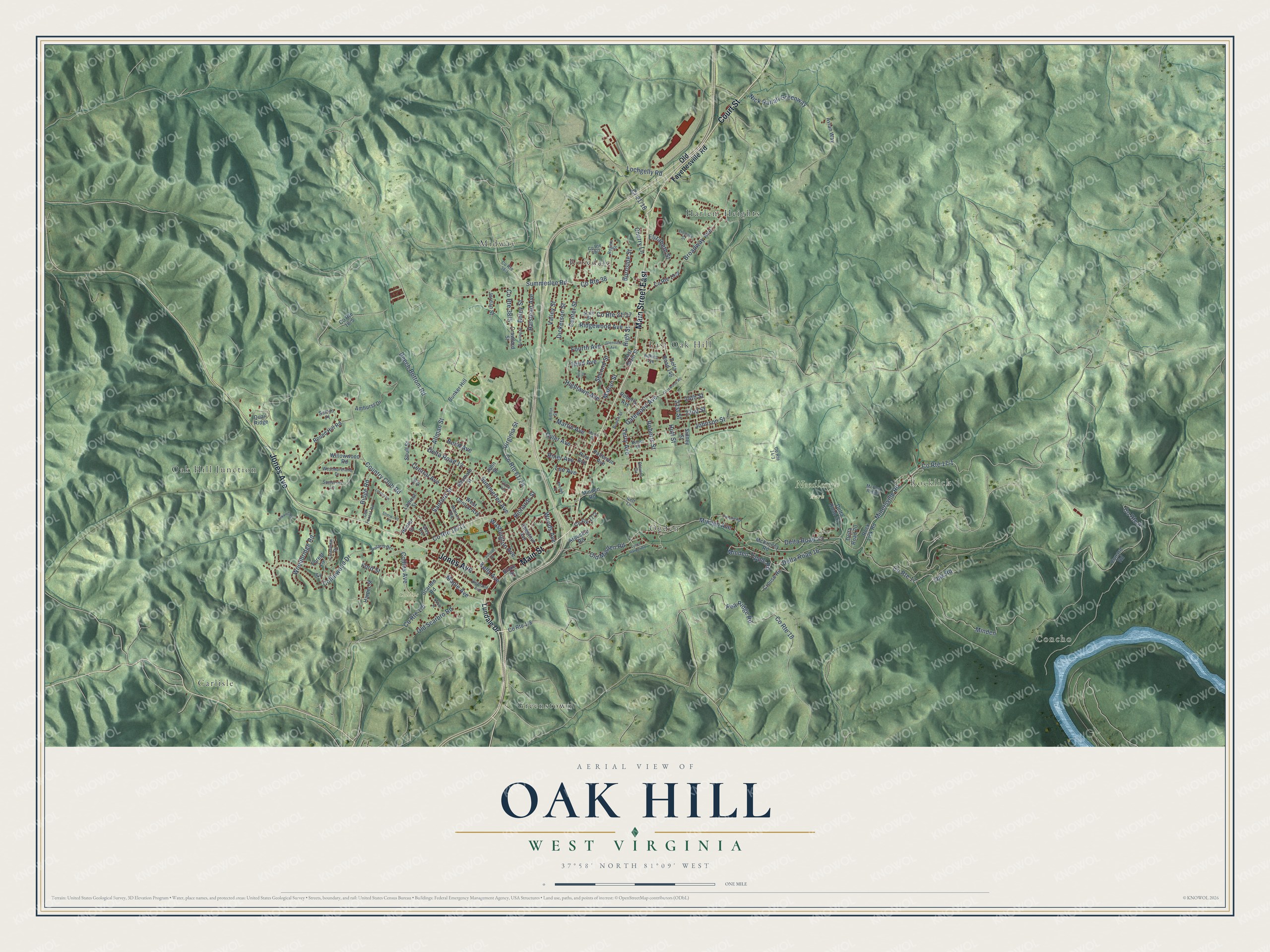 Watermarked full-map preview of Oak Hill, West Virginia