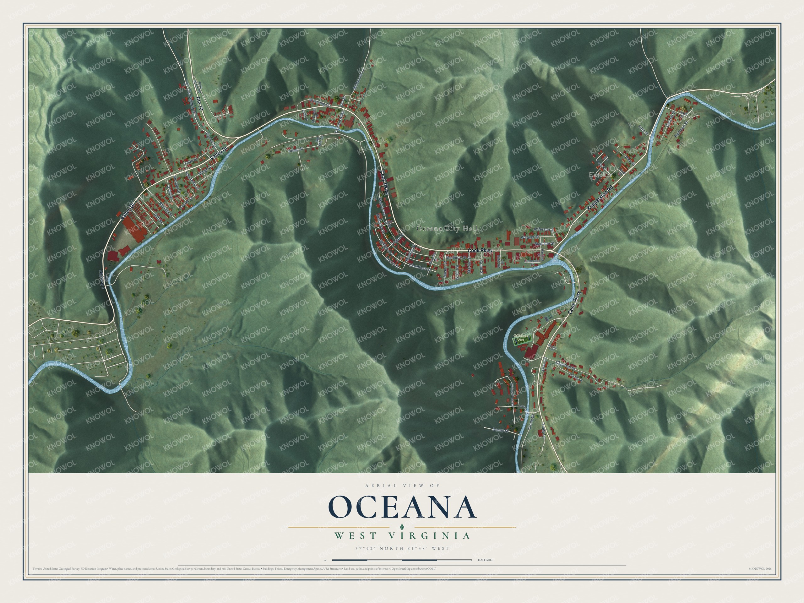 Watermarked full-map preview of Oceana, West Virginia