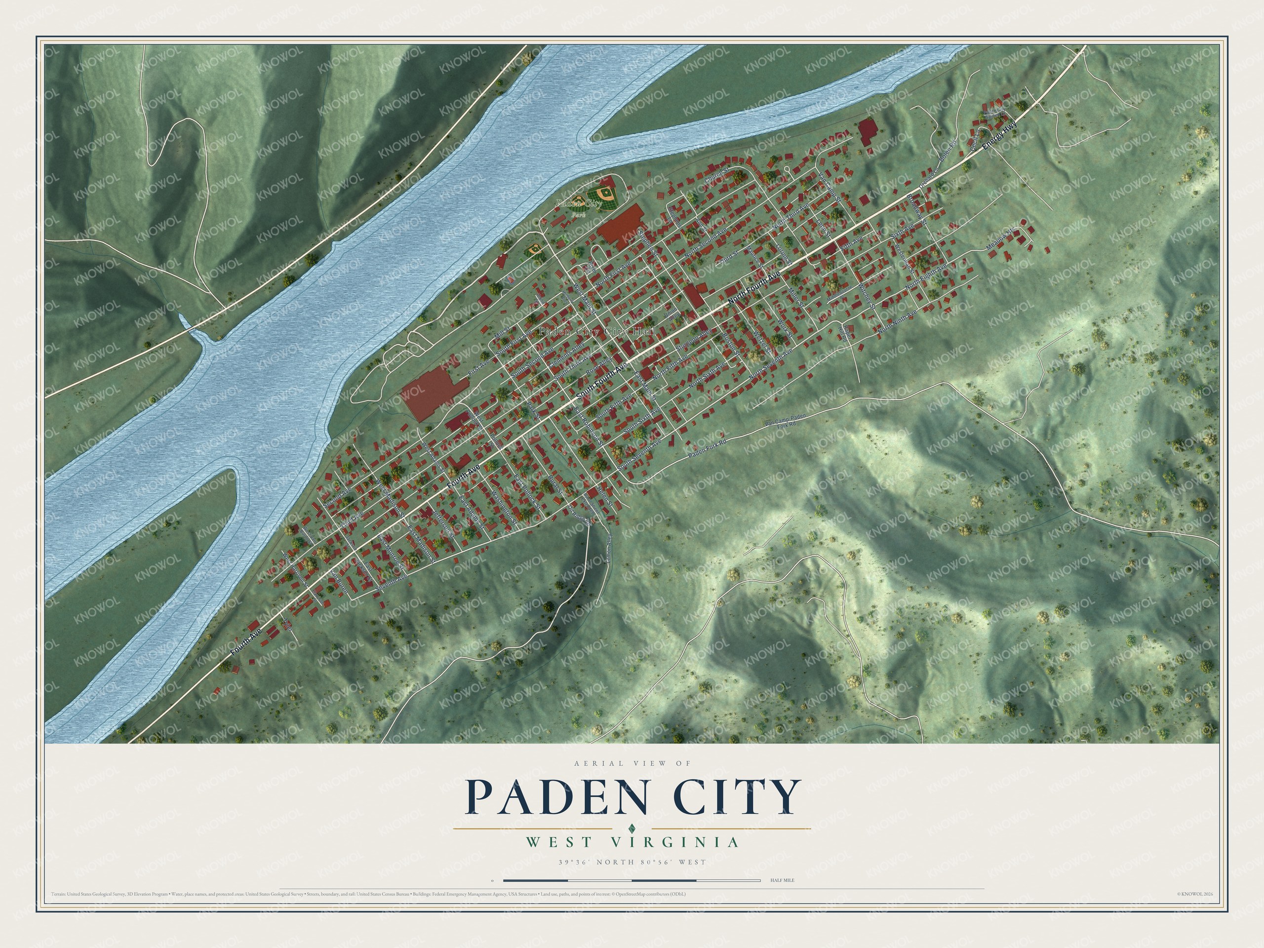 Watermarked full-map preview of Paden City, West Virginia