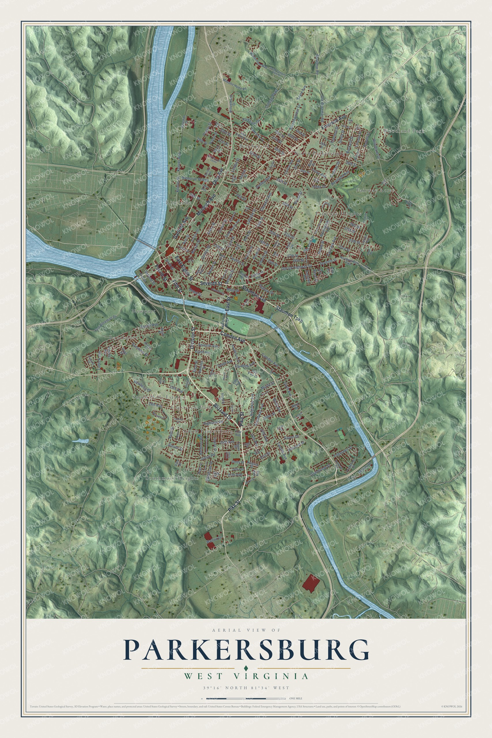 Watermarked full-map preview of Parkersburg, West Virginia