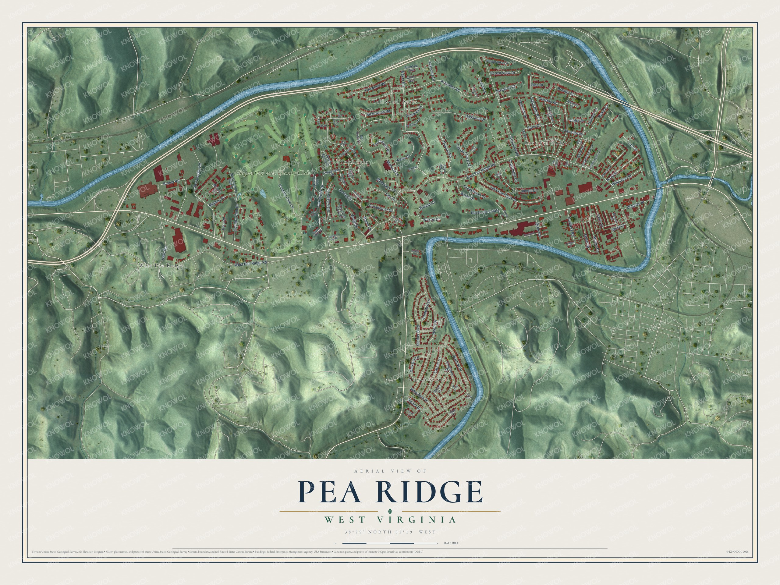 Watermarked full-map preview of Pea Ridge, West Virginia