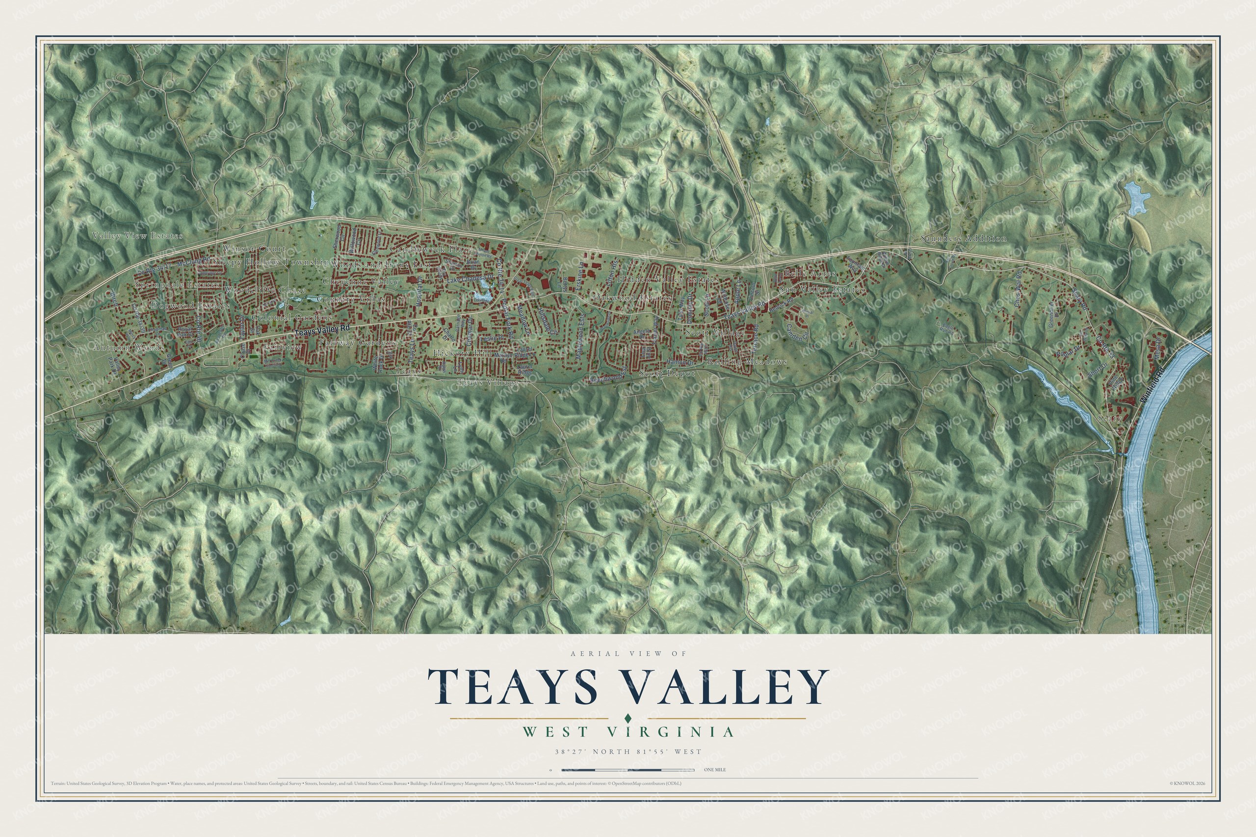 Watermarked full-map preview of Teays Valley, West Virginia