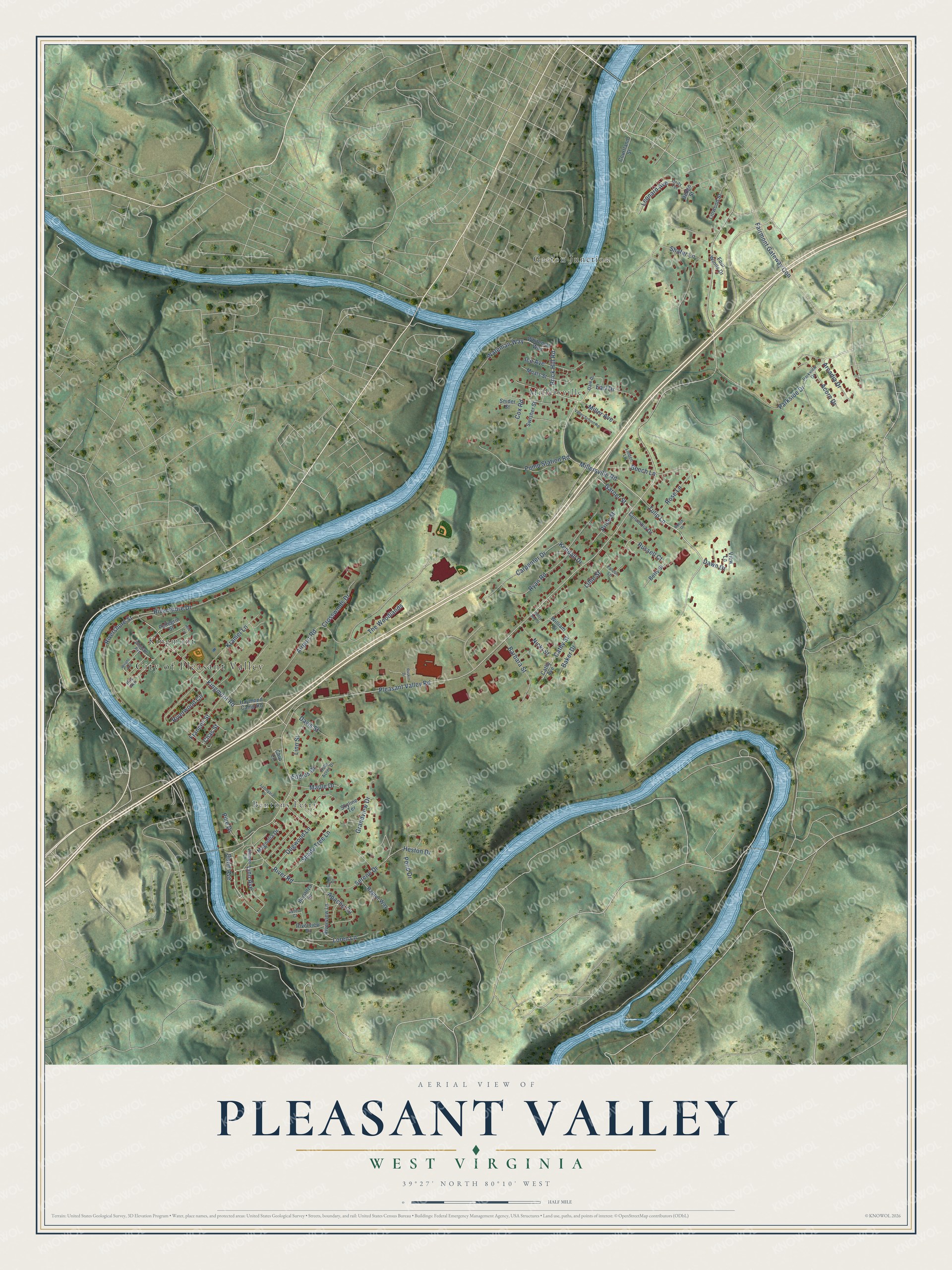 Watermarked full-map preview of Pleasant Valley, West Virginia