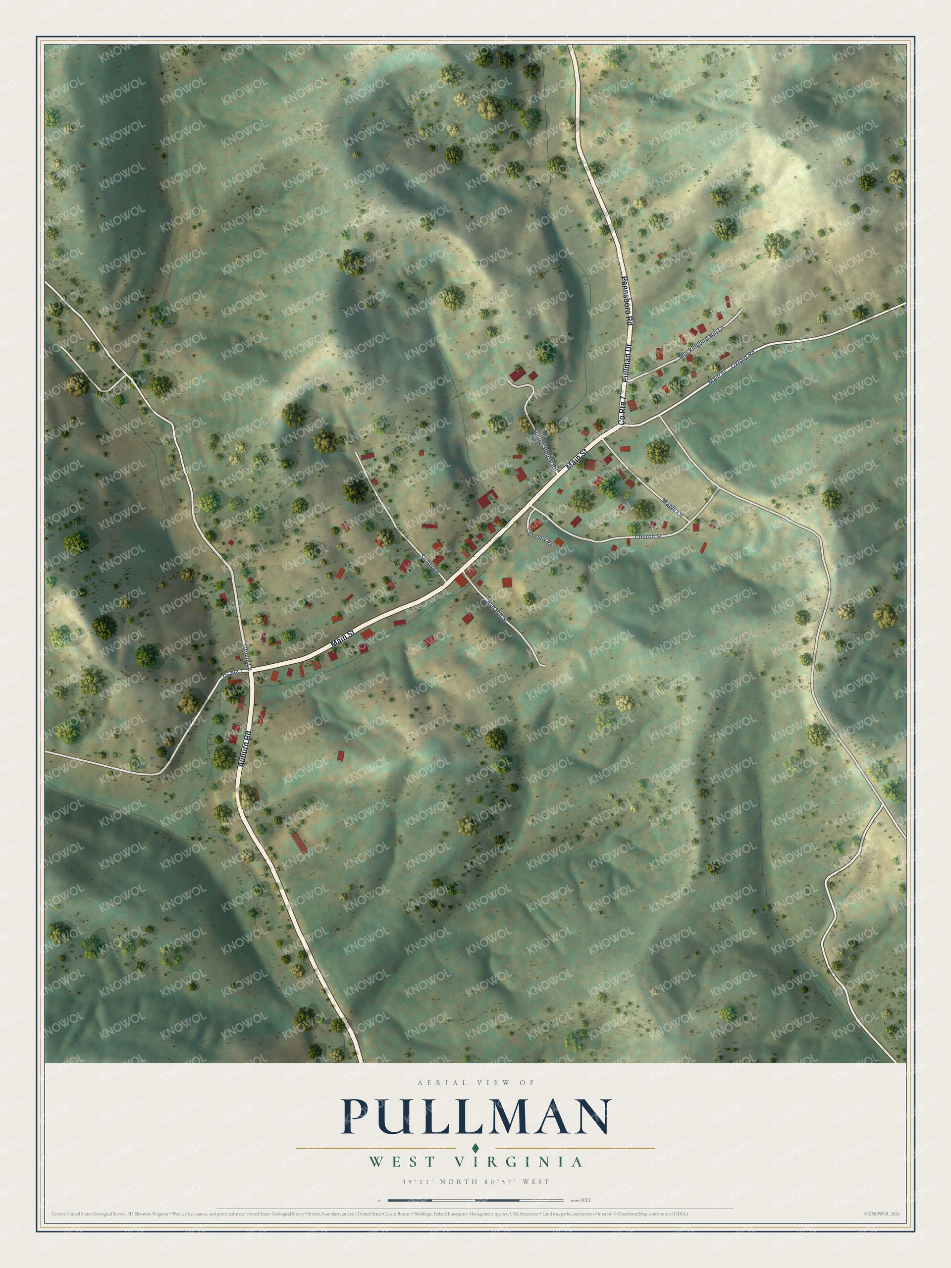 Watermarked full-map preview of Pullman, West Virginia