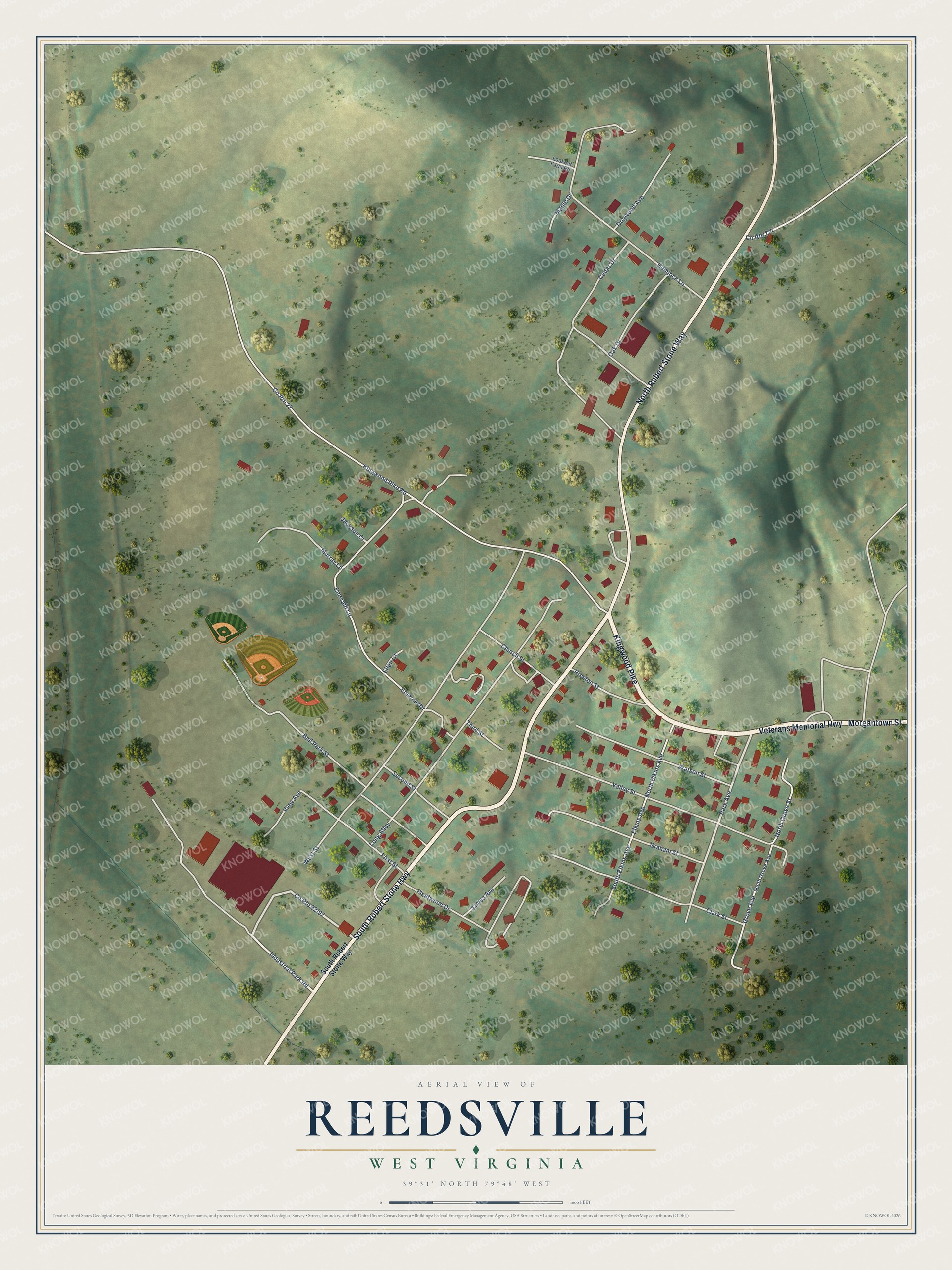 Watermarked full-map preview of Reedsville, West Virginia