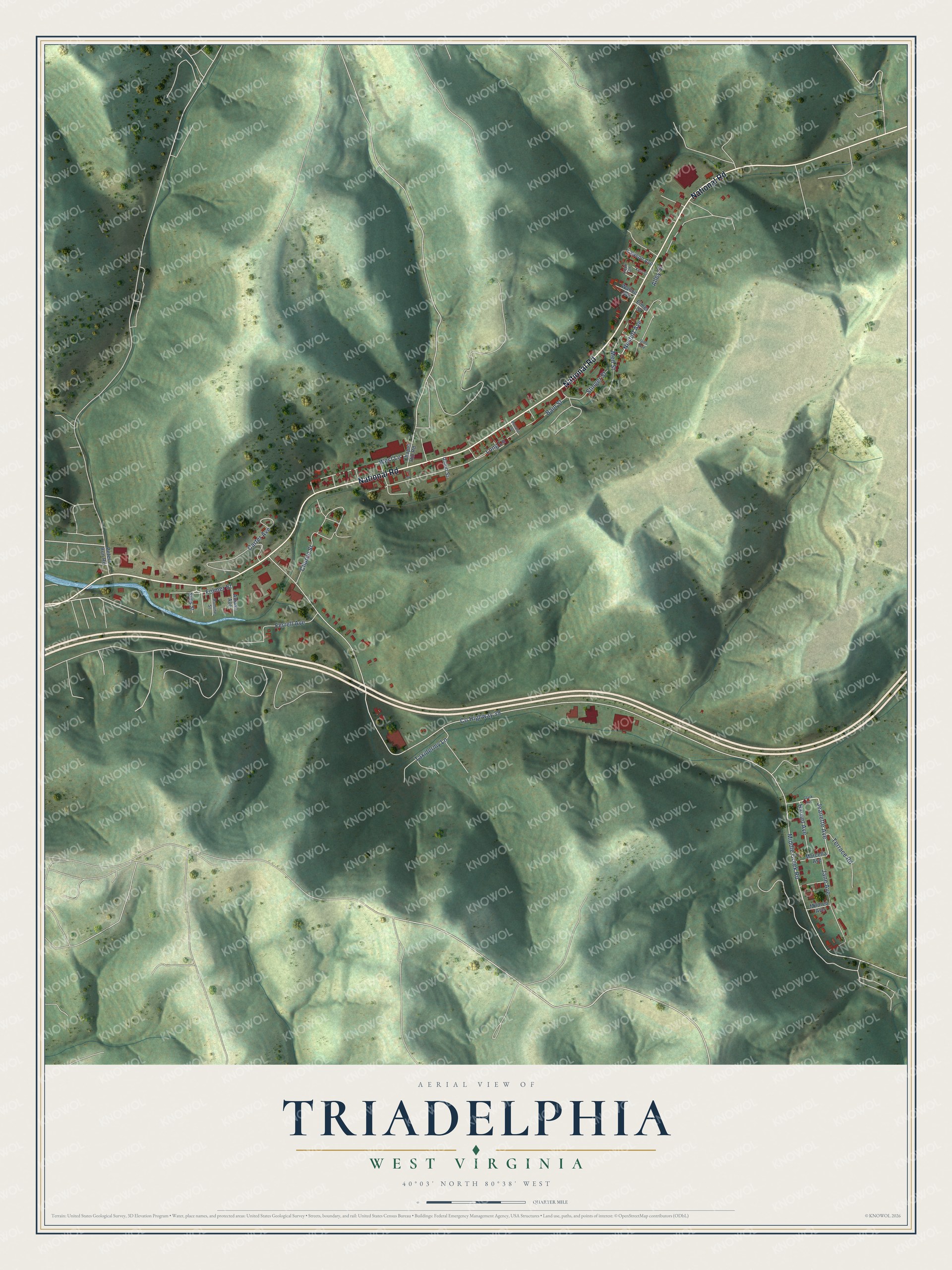 Watermarked full-map preview of Triadelphia, West Virginia