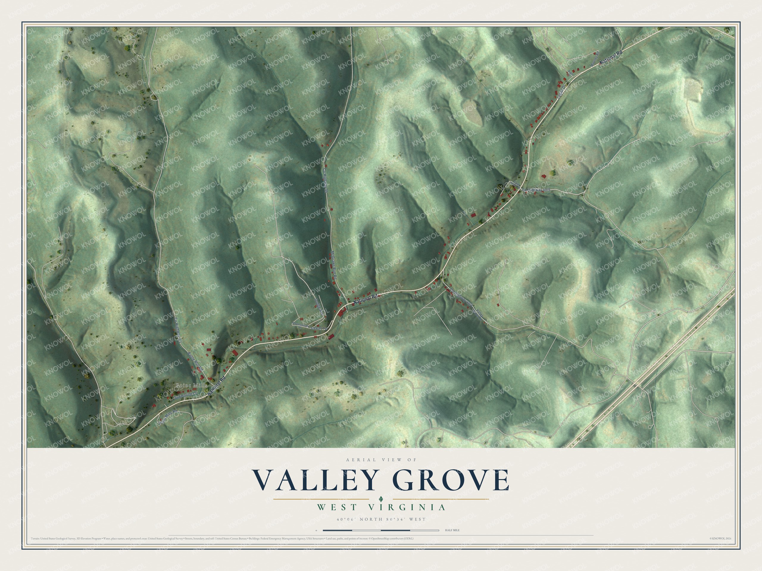 Watermarked full-map preview of Valley Grove, West Virginia