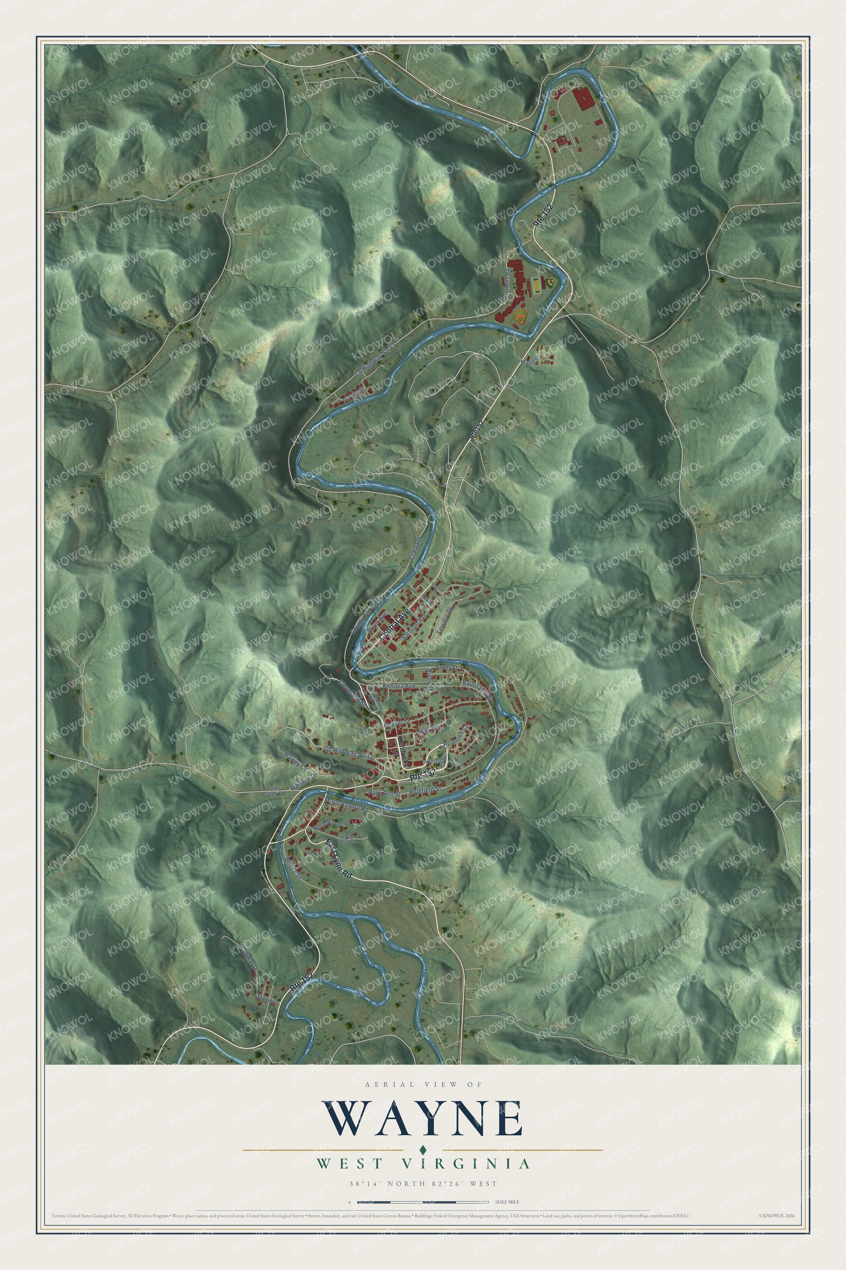 Watermarked full-map preview of Wayne, West Virginia